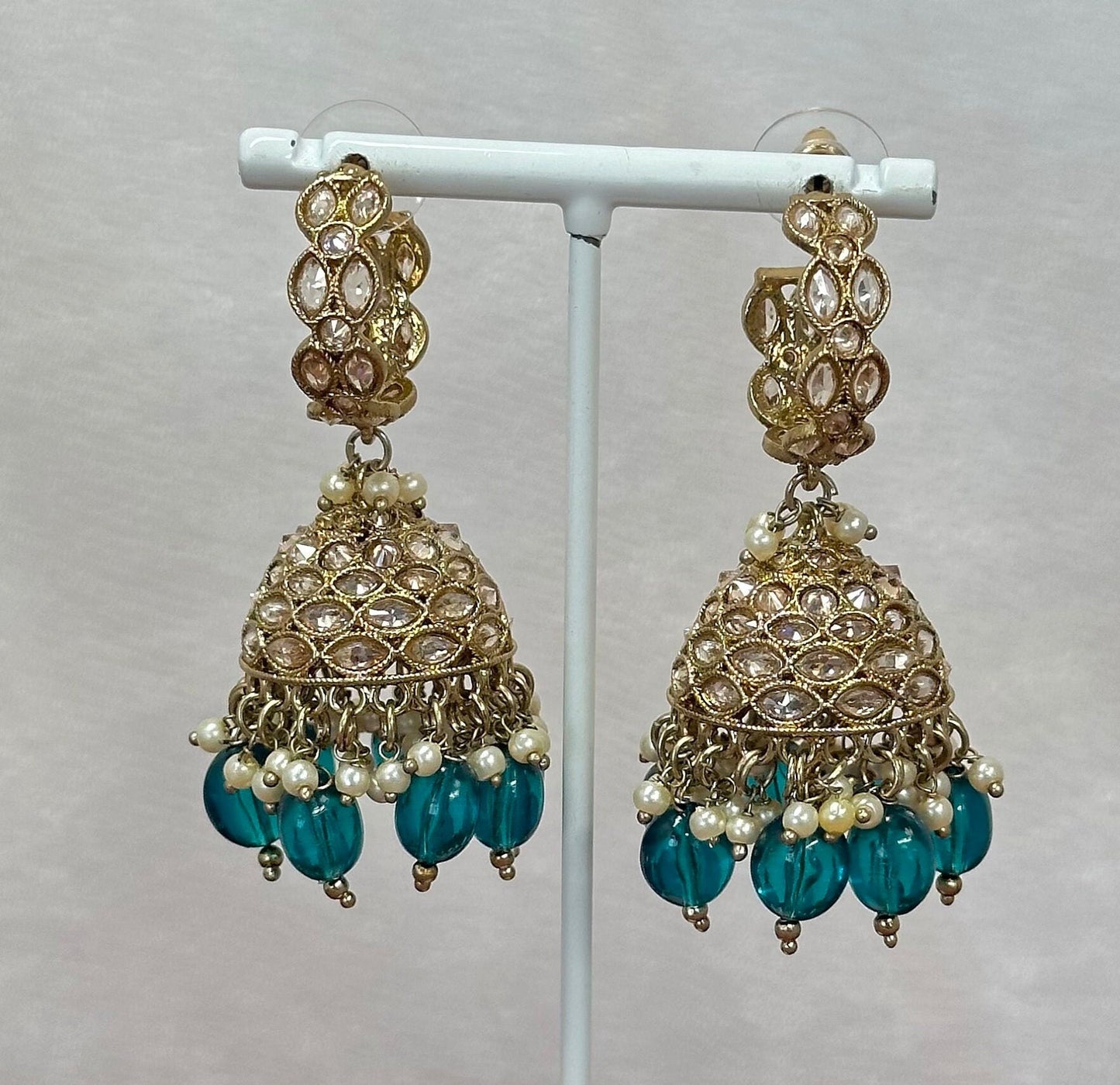 Champagne Jhumka Earrings - Teal