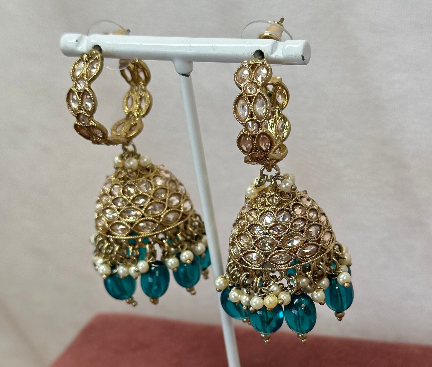 Champagne Jhumka Earrings - Teal
