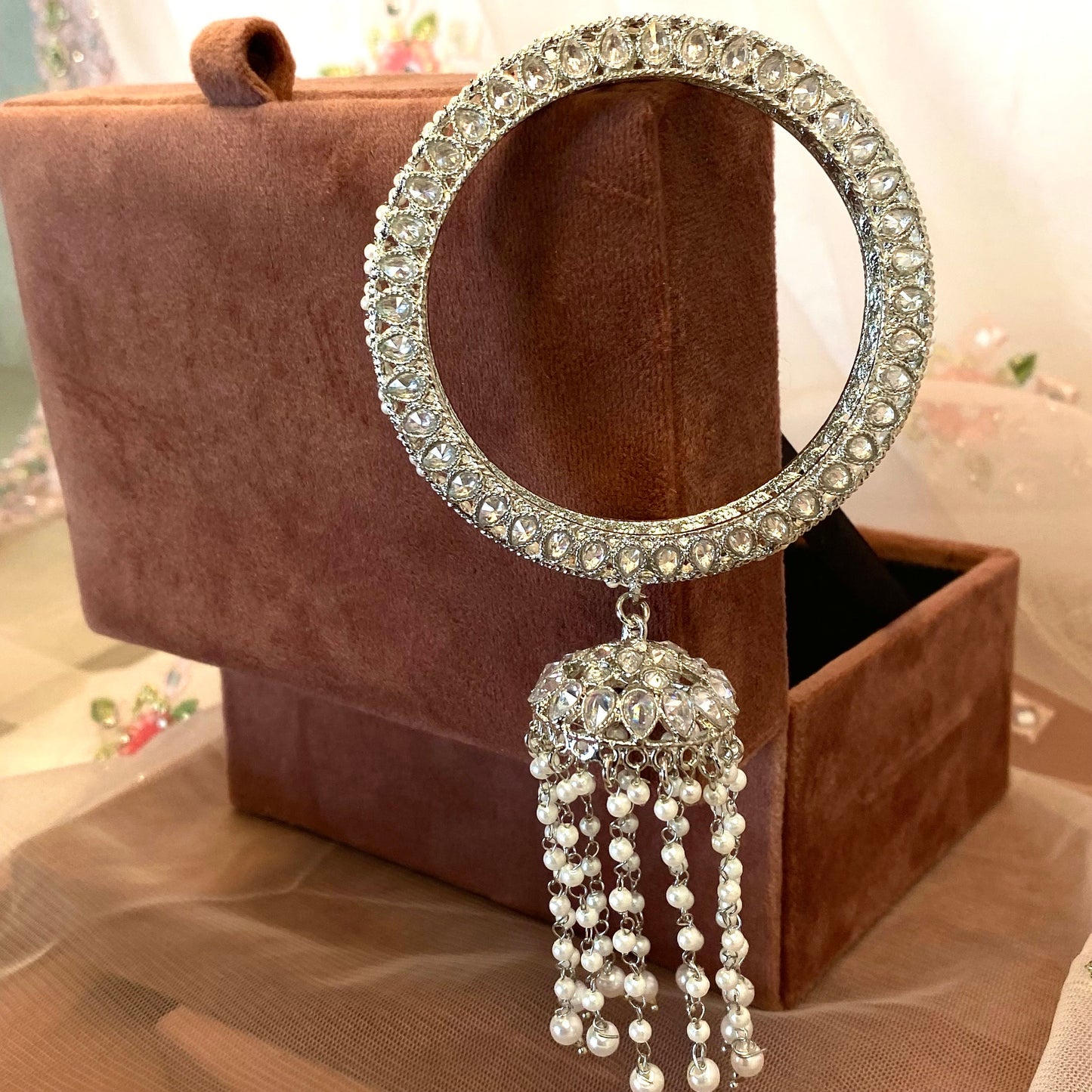 Silver Jhumka Bangles (Pair)/Indian/ Pakistani/Jewelley/ Fashion Bracelet