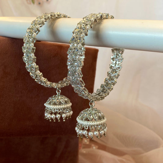 Silver Jhumka Bangles (Pair)/Indian/ Pakistani/Jewelley/ Fashion Bracelet