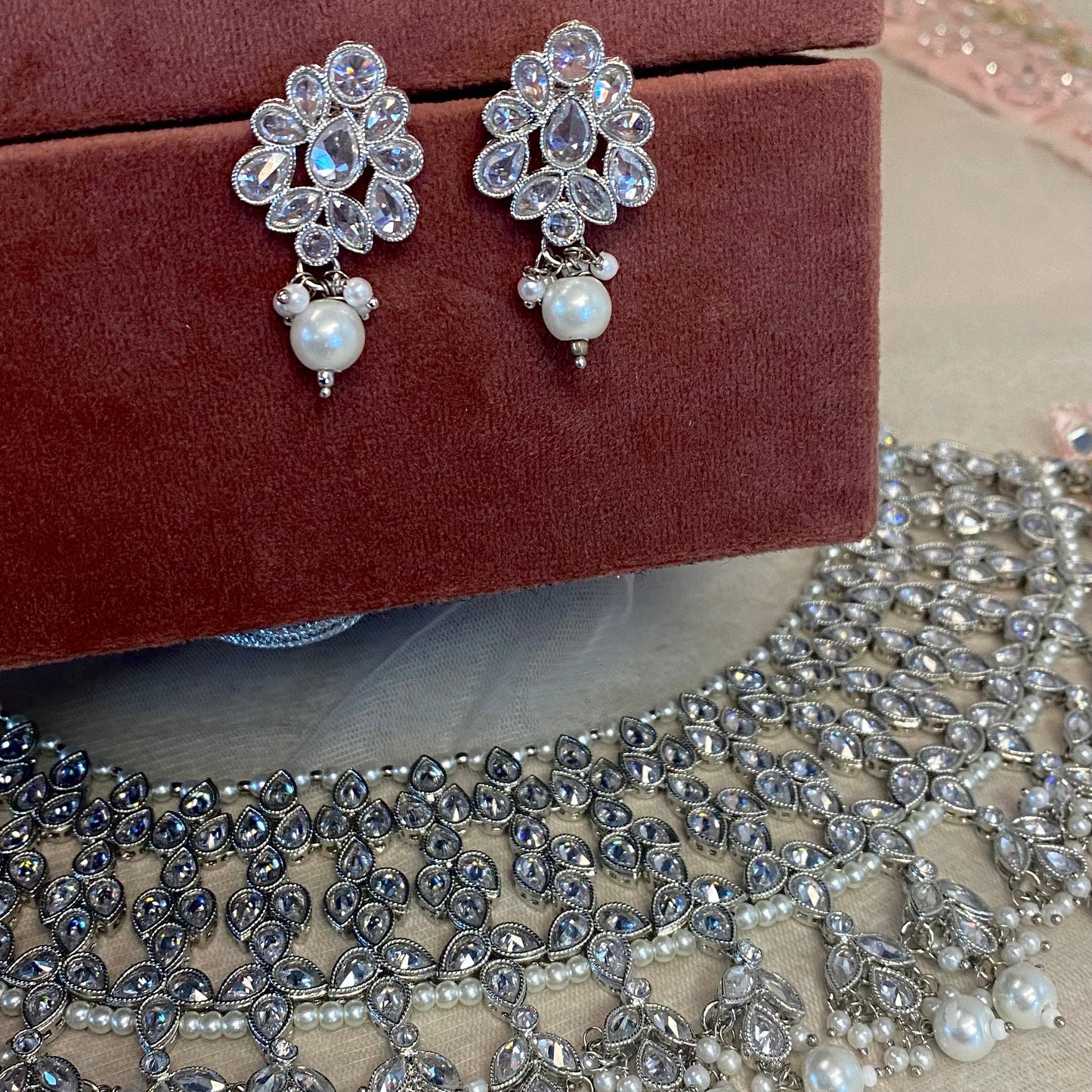 Silver Earring and Tikka Set