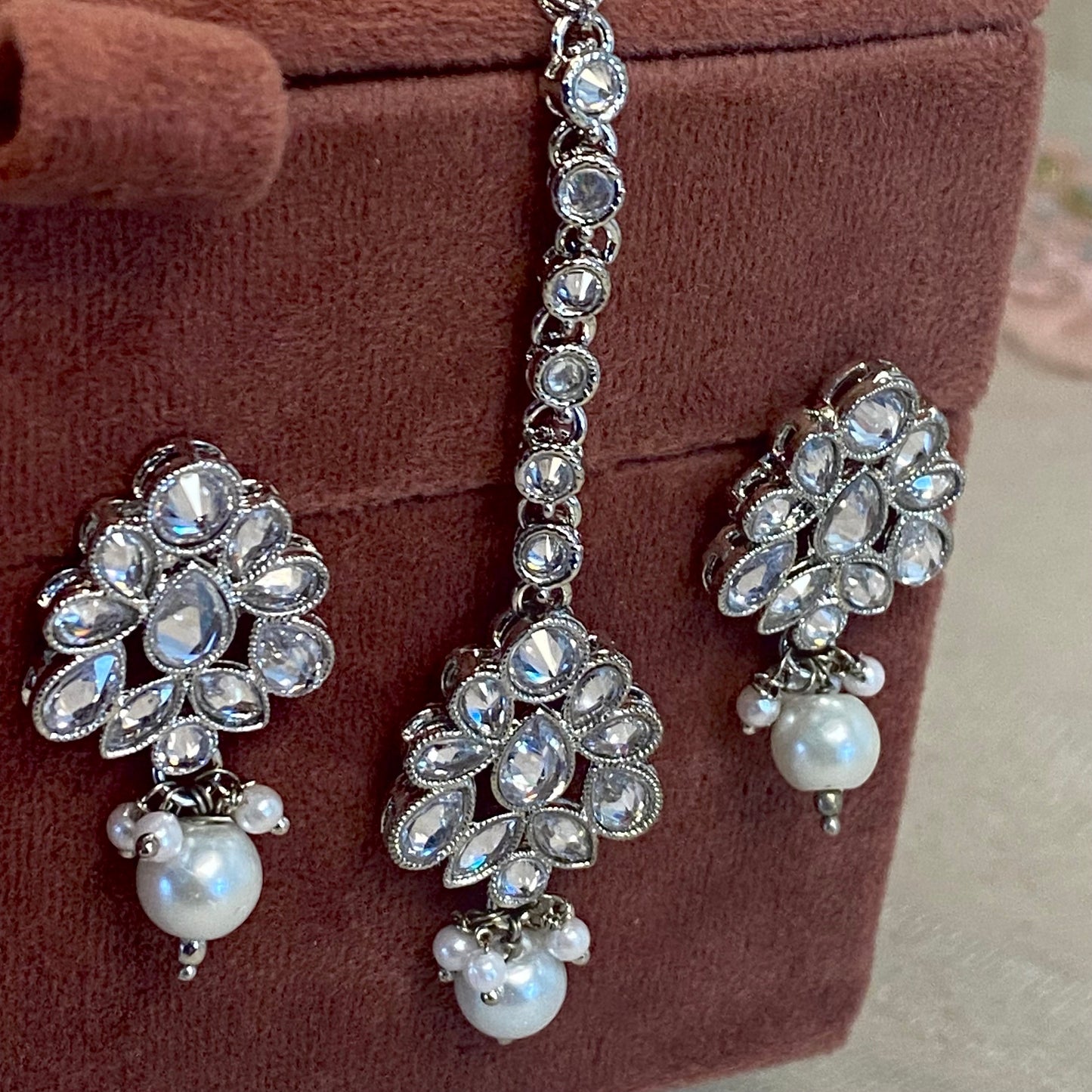 Silver Earring and Tikka Set