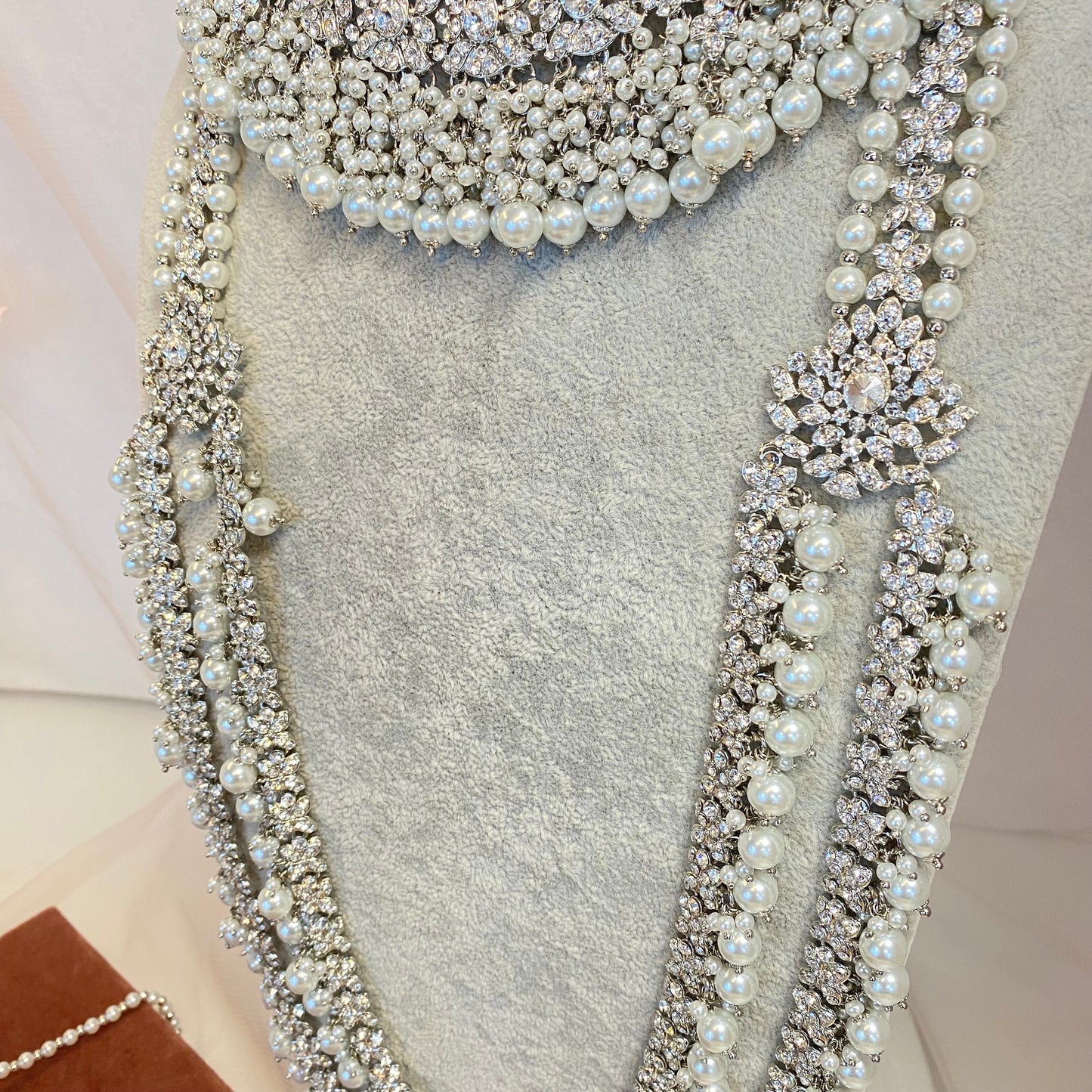 Silver Sparkly Double Necklace Bridal set