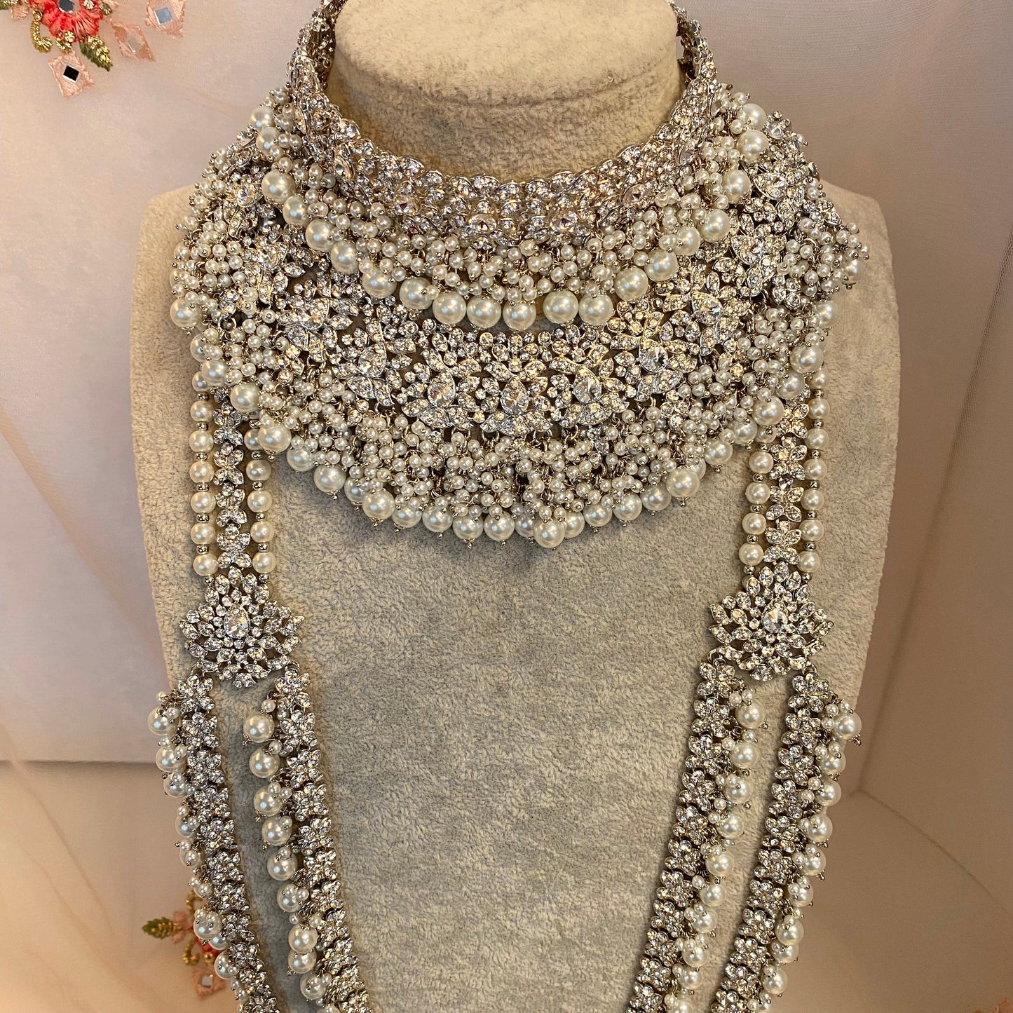 Silver Sparkly Double Necklace Bridal set