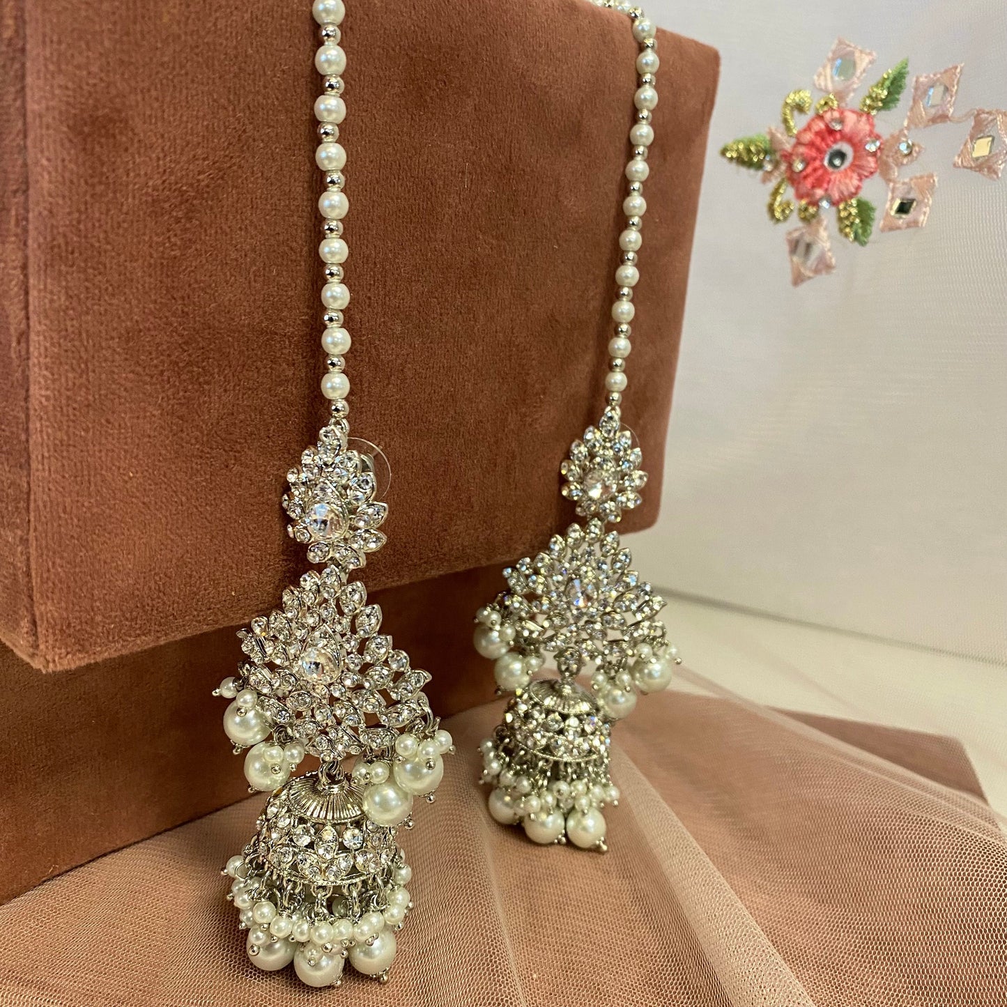 Silver Sparkly Double Necklace Bridal set