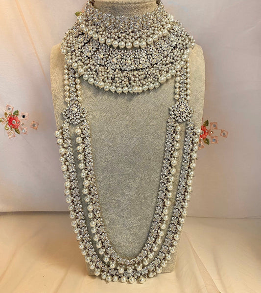 Silver Sparkly Double Necklace Bridal set