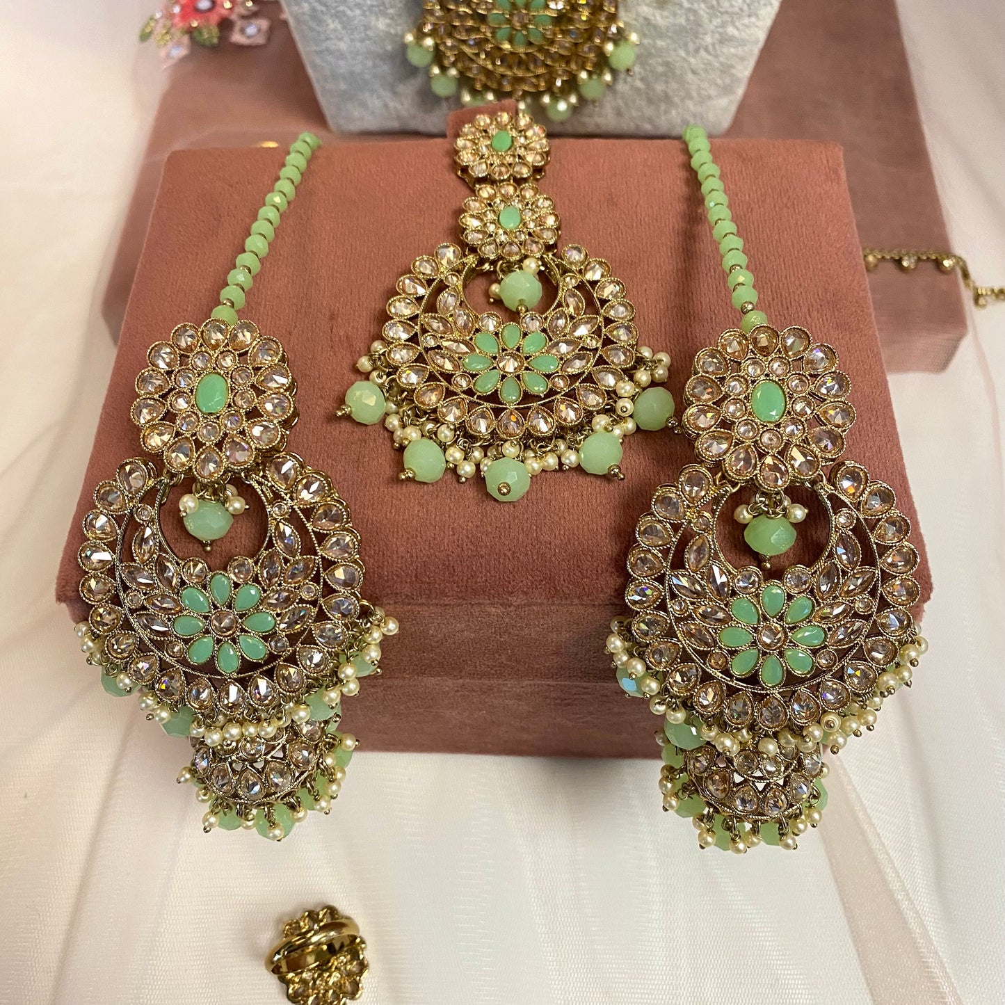Mint Green Full Bridal Necklace Set  Indian/ Pakistani Style/ Wedding/ Fashion Jewellery/ Necklace set