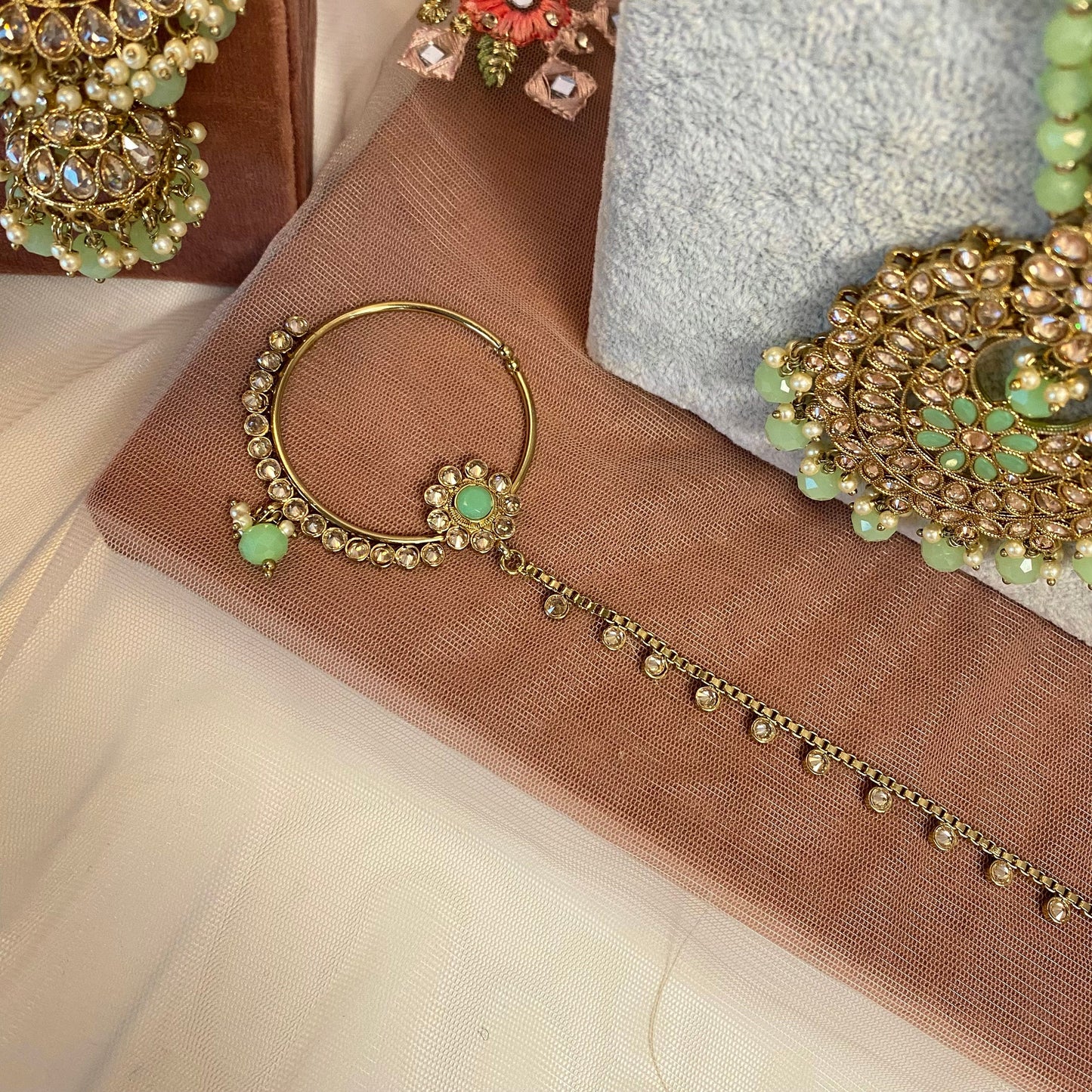 Mint Green Full Bridal Necklace Set  Indian/ Pakistani Style/ Wedding/ Fashion Jewellery/ Necklace set