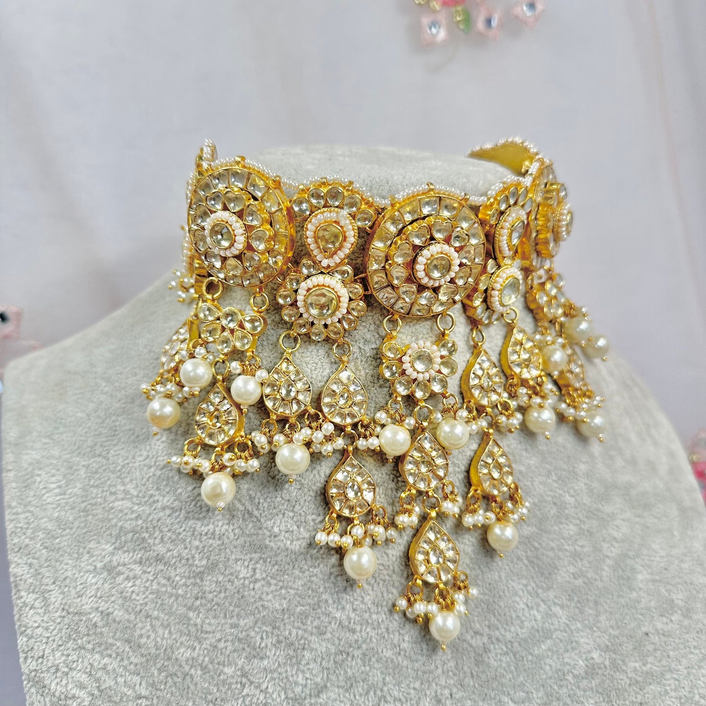 Faux Kundan with Earrings/ Unique Style/ Indian/ Pakistani/Fashion Jewellery/ Gift for Women