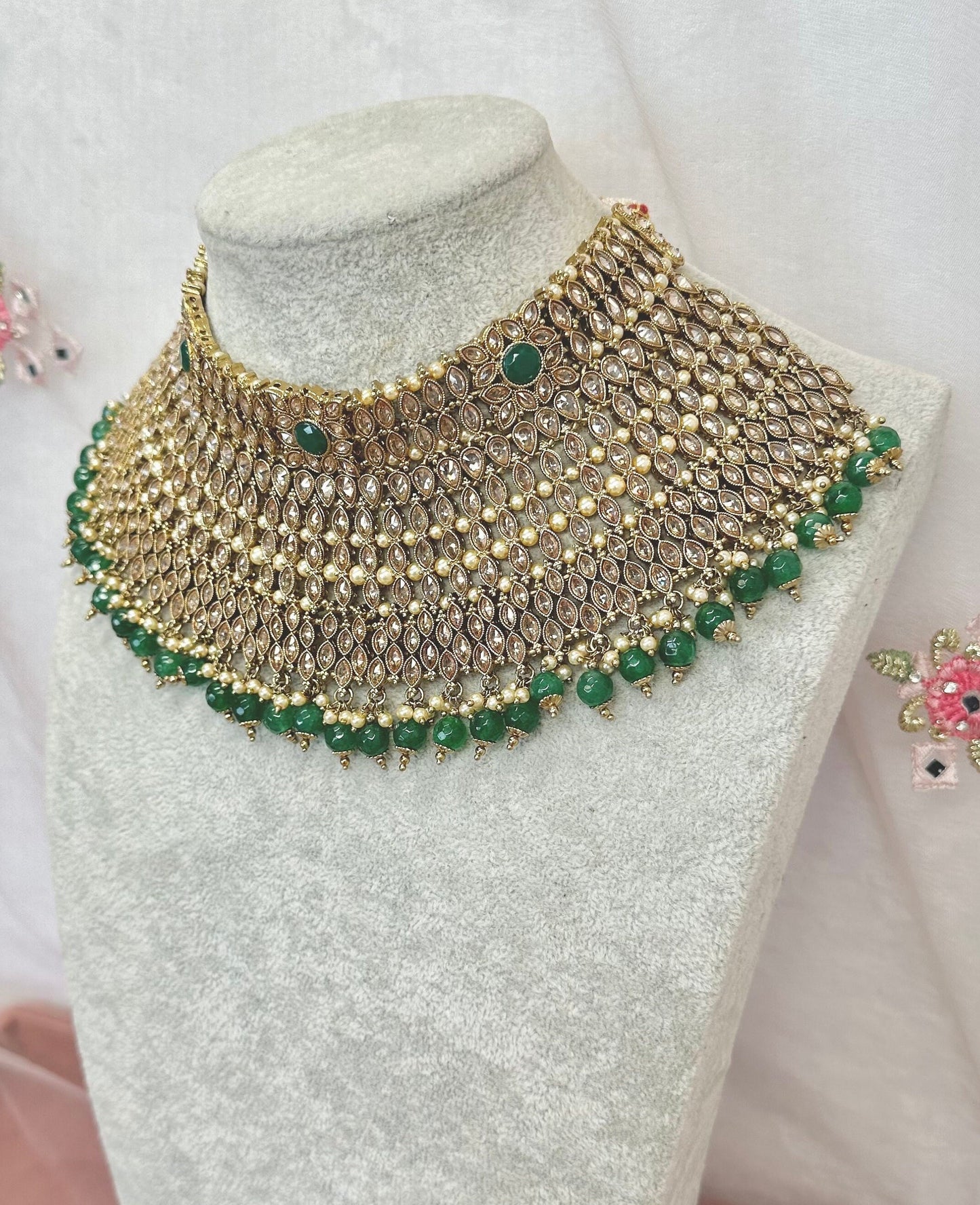 Green Chunky Necklace - Champagne/ Unique Style/ Indian/ Pakistani/Fashion Jewellery/ Gift for Women