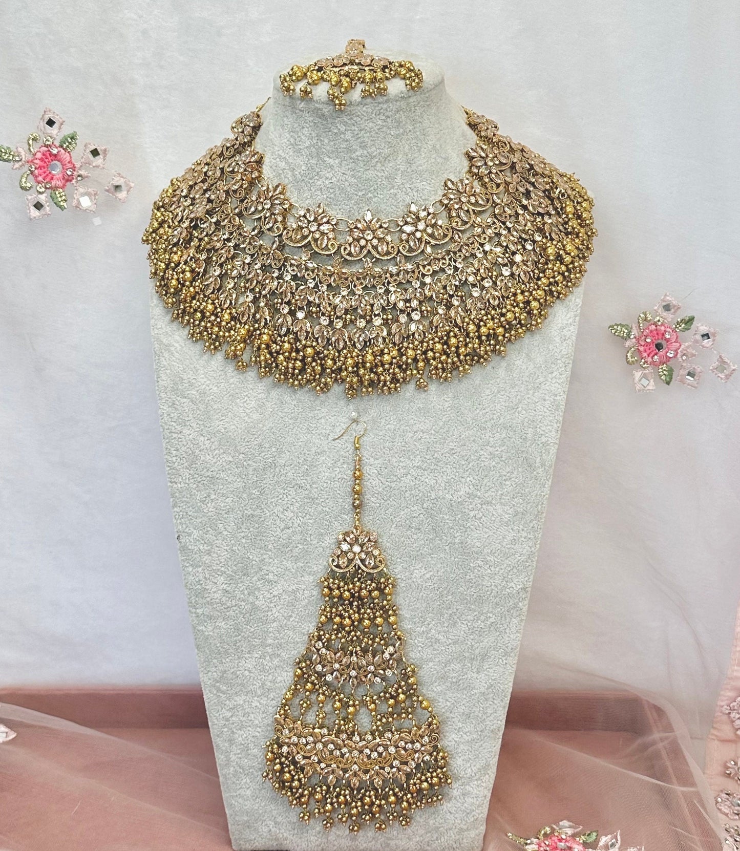 Champagne Bridal Necklace Set - Gold Ball/ Unique Style/ Indian/ Pakistani/Fashion Jewellery/ Gift for Women