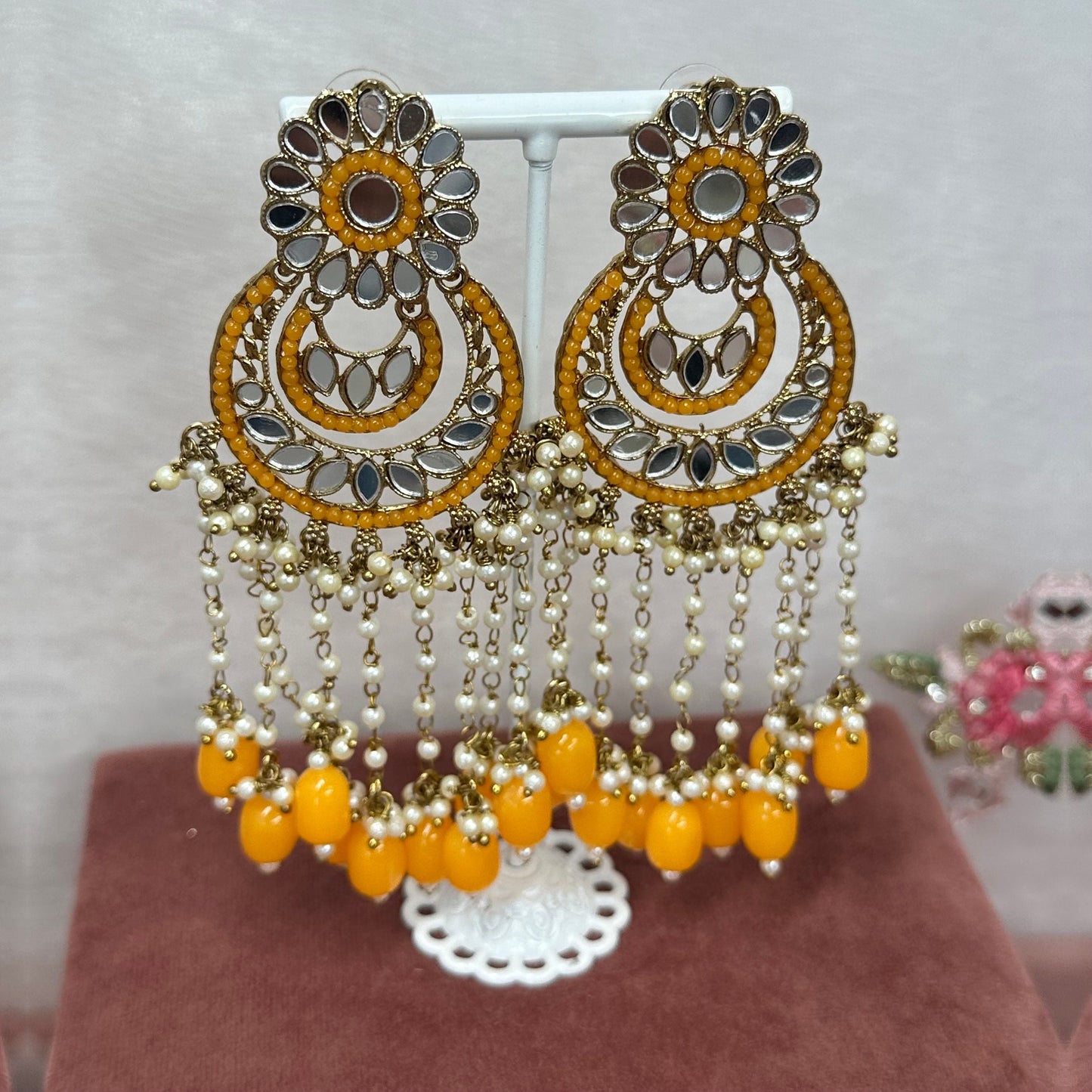 Large Mirror Earrings - Mustard