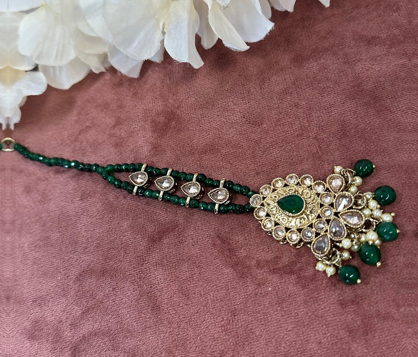 Green Tikka/ Tikli/ Indian/ Pakistani Fashion JewelleryMaang Tikkas