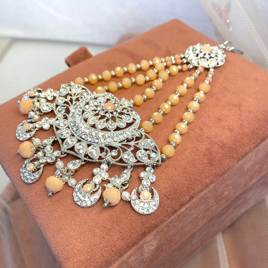 Silver & Peach Jhumar/ Passa/ Indian/ Pakistani Style/Headpieces