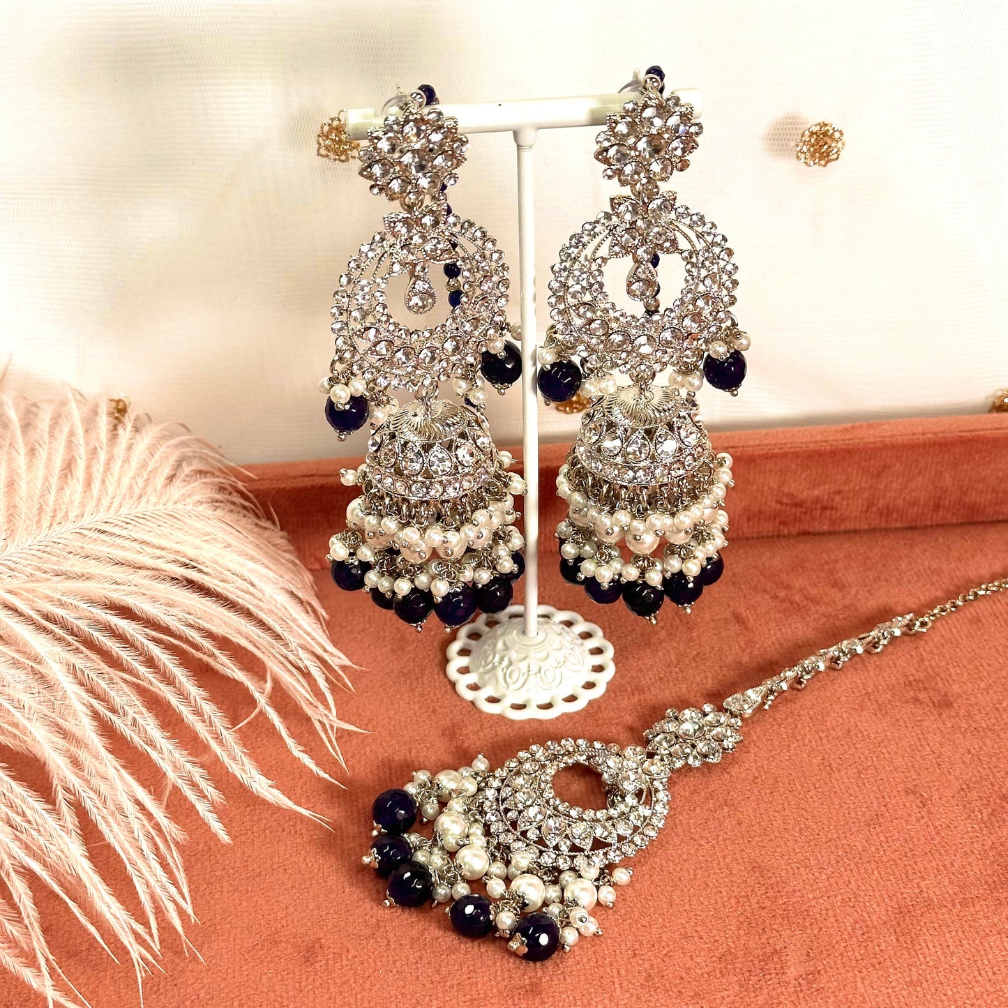 Silver Jhumka Earring and Tikka Set/ Jhumki Earring Indian/ Pakistani Style