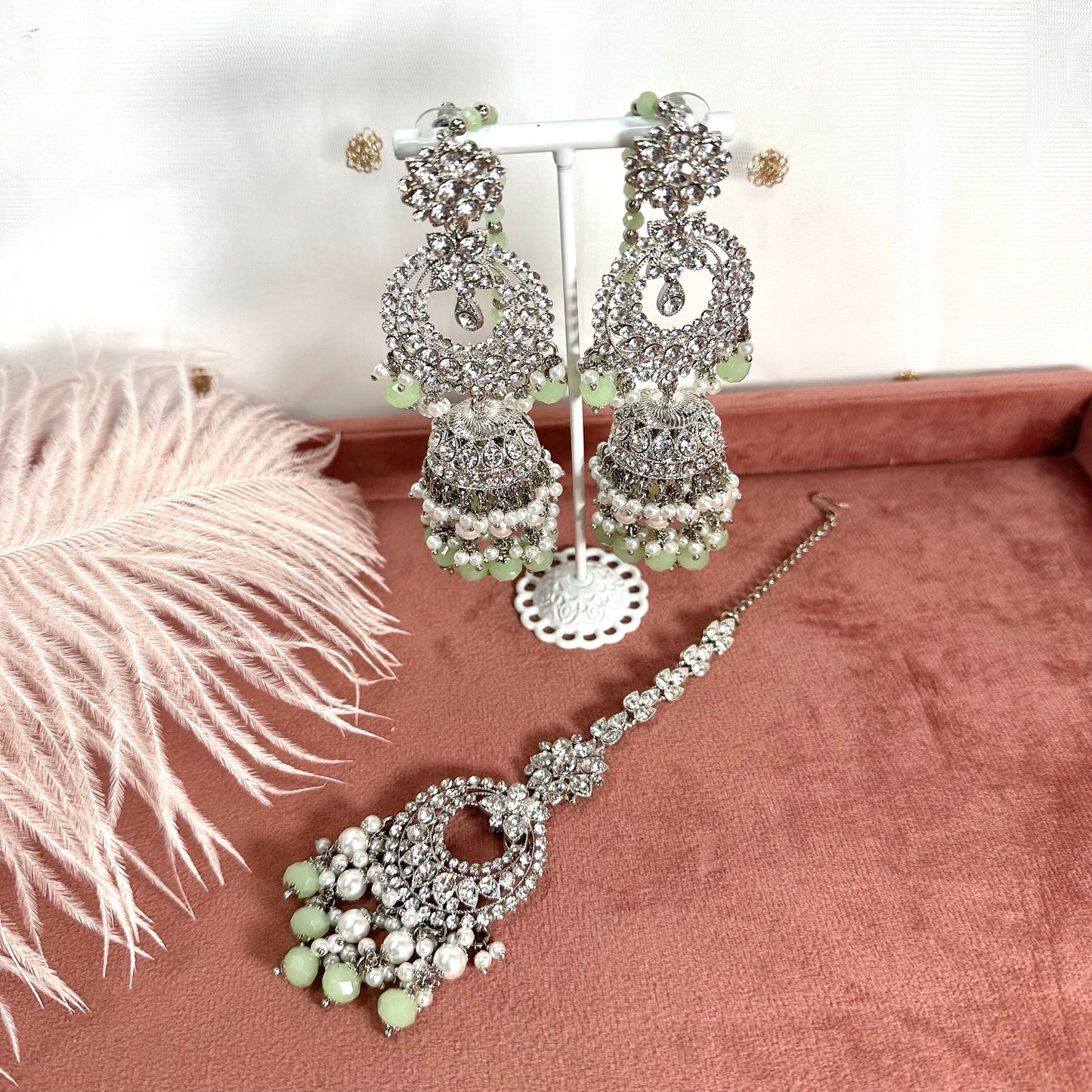 Silver Jhumka Earring and Tikka Set/ Jhumki Earring Indian/ Pakistani Style