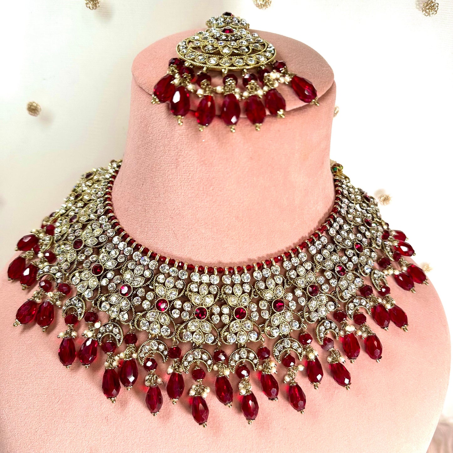 Maroon Necklace Set Indian/ Pakistani Style