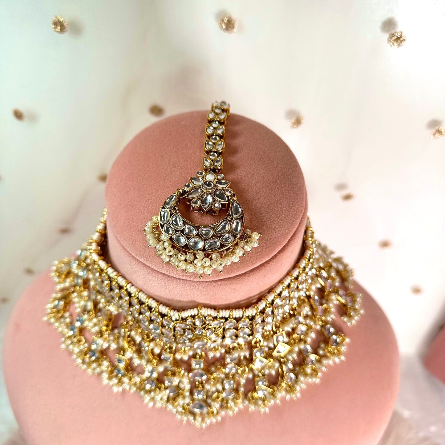 Faux Kundan Necklace and Tikka/ Unique Style/ Indian/ Pakistani/Fashion Jewellery/ Gift for Women