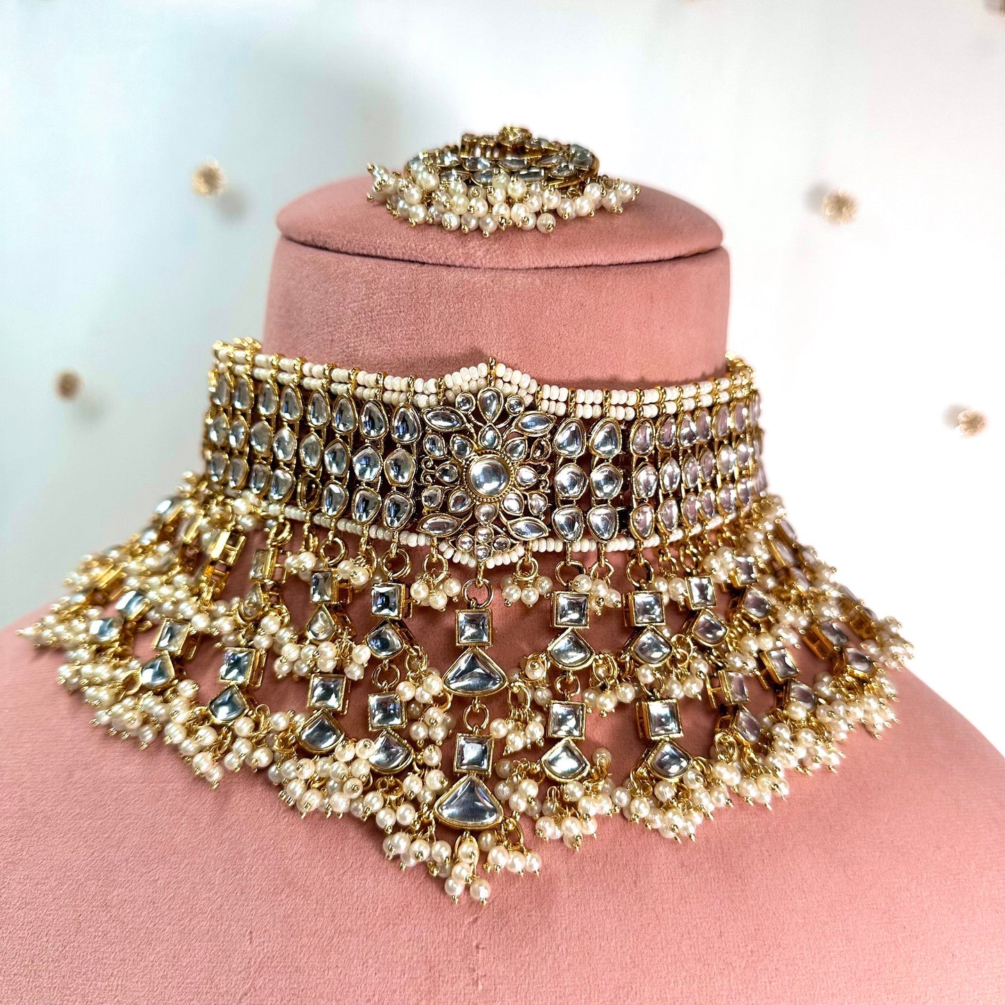 Faux Kundan Necklace and Tikka/ Unique Style/ Indian/ Pakistani/Fashion Jewellery/ Gift for Women