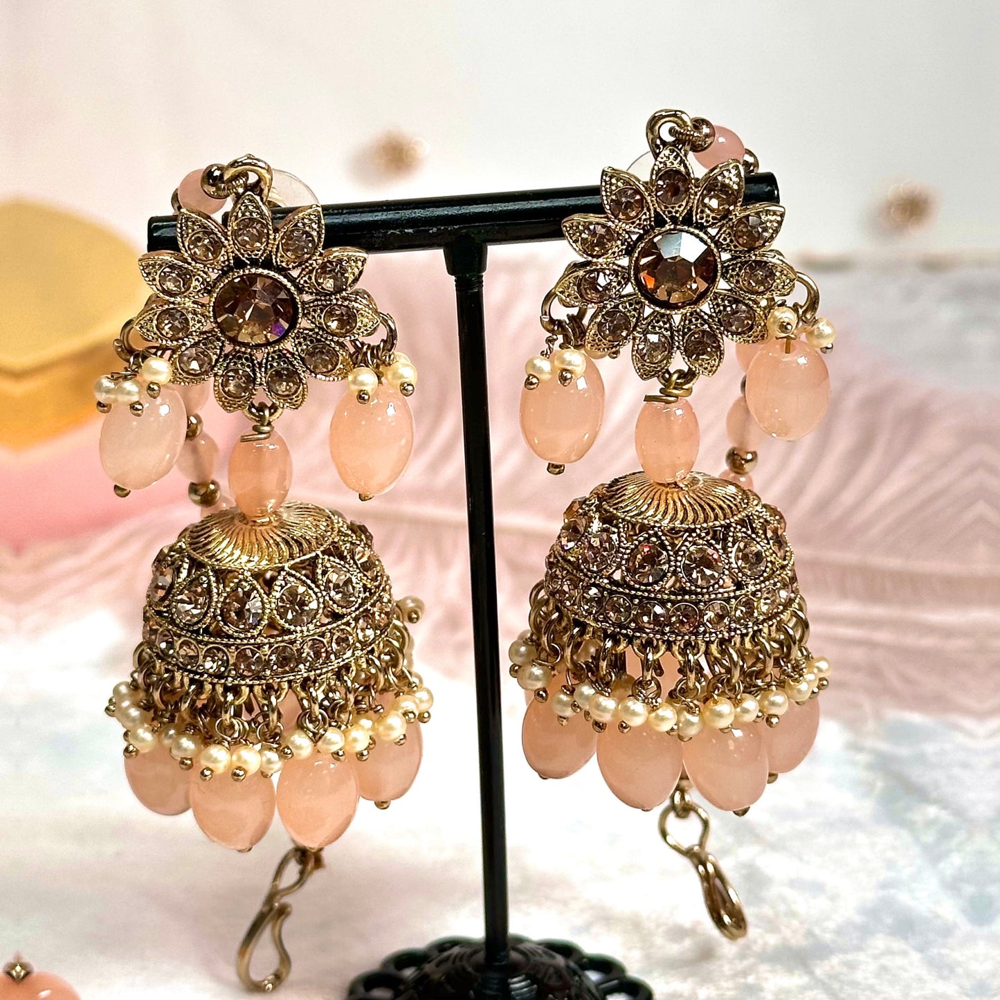 Bridal Antique Gold and Peach Necklace Set Indian/ Pakistani Style/ Wedding/ Fashion Jewellery/ Necklace set