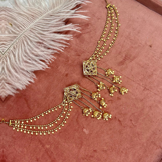 Golden Jhumka Earrings With Ear Chains/Saharay/ Indian Style Earring