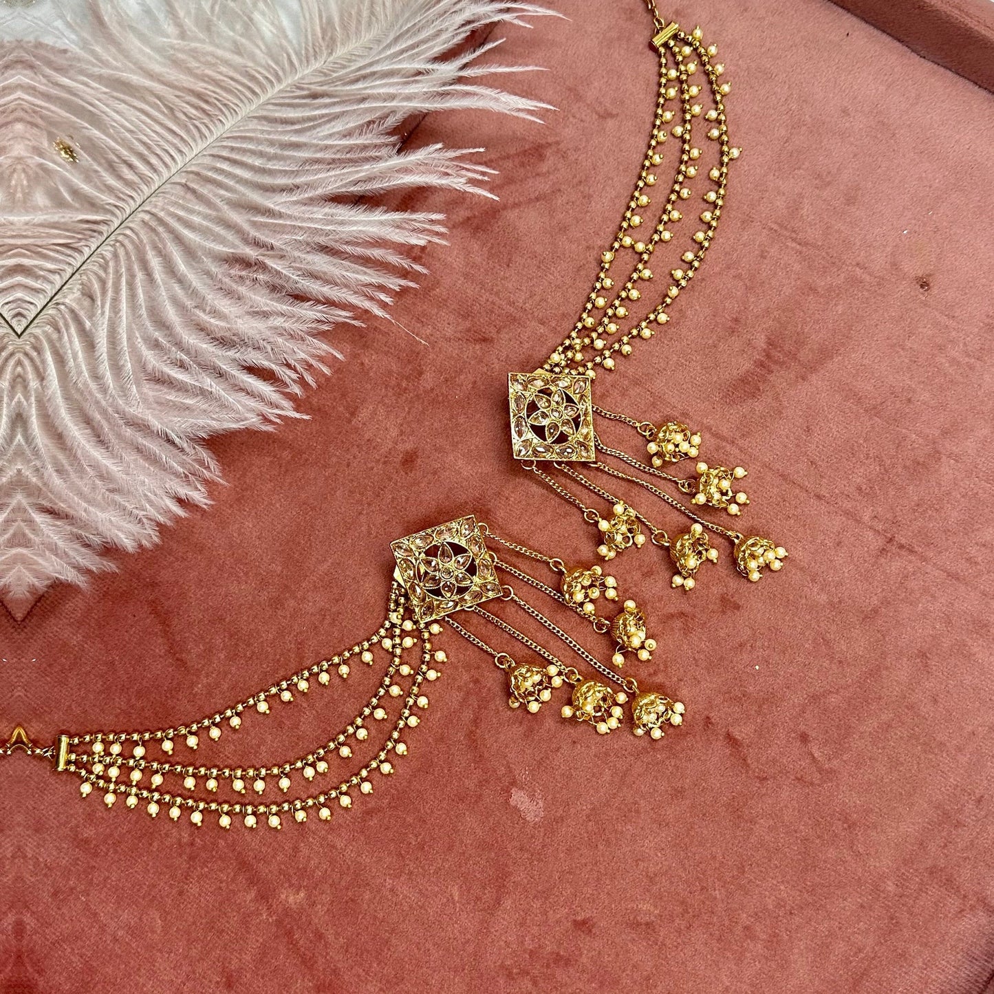 Golden Jhumka Earrings With Ear Chains/Saharay/ Indian Style Earring