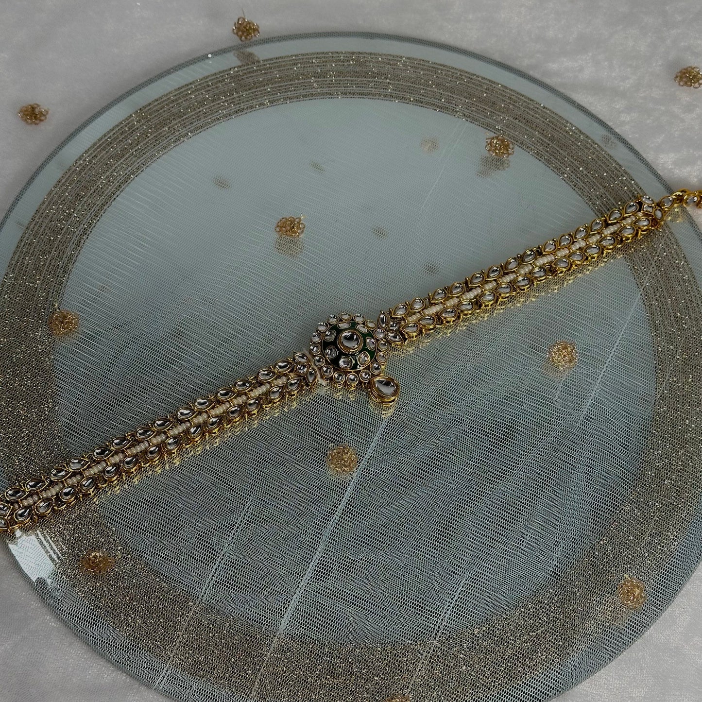 Green Kundan Headband /Indian/Pakistani/Fashion Jewellery/ Bridal Forehead Jewellery Headpiece/Bollywood /phoolpatti