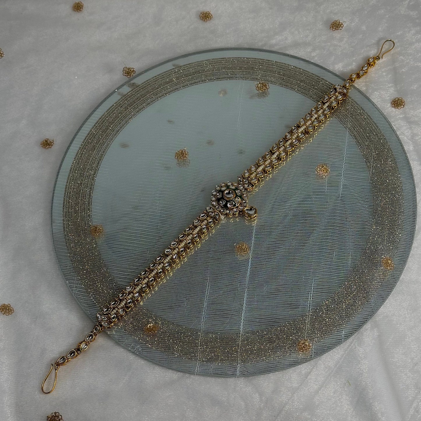 Green Kundan Headband /Indian/Pakistani/Fashion Jewellery/ Bridal Forehead Jewellery Headpiece/Bollywood /phoolpatti