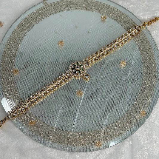 Green Kundan Headband /Indian/Pakistani/Fashion Jewellery/ Bridal Forehead Jewellery Headpiece/Bollywood /phoolpatti