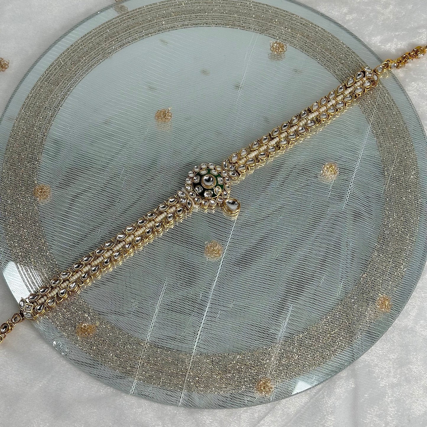 Green Kundan Headband /Indian/Pakistani/Fashion Jewellery/ Bridal Forehead Jewellery Headpiece/Bollywood /phoolpatti