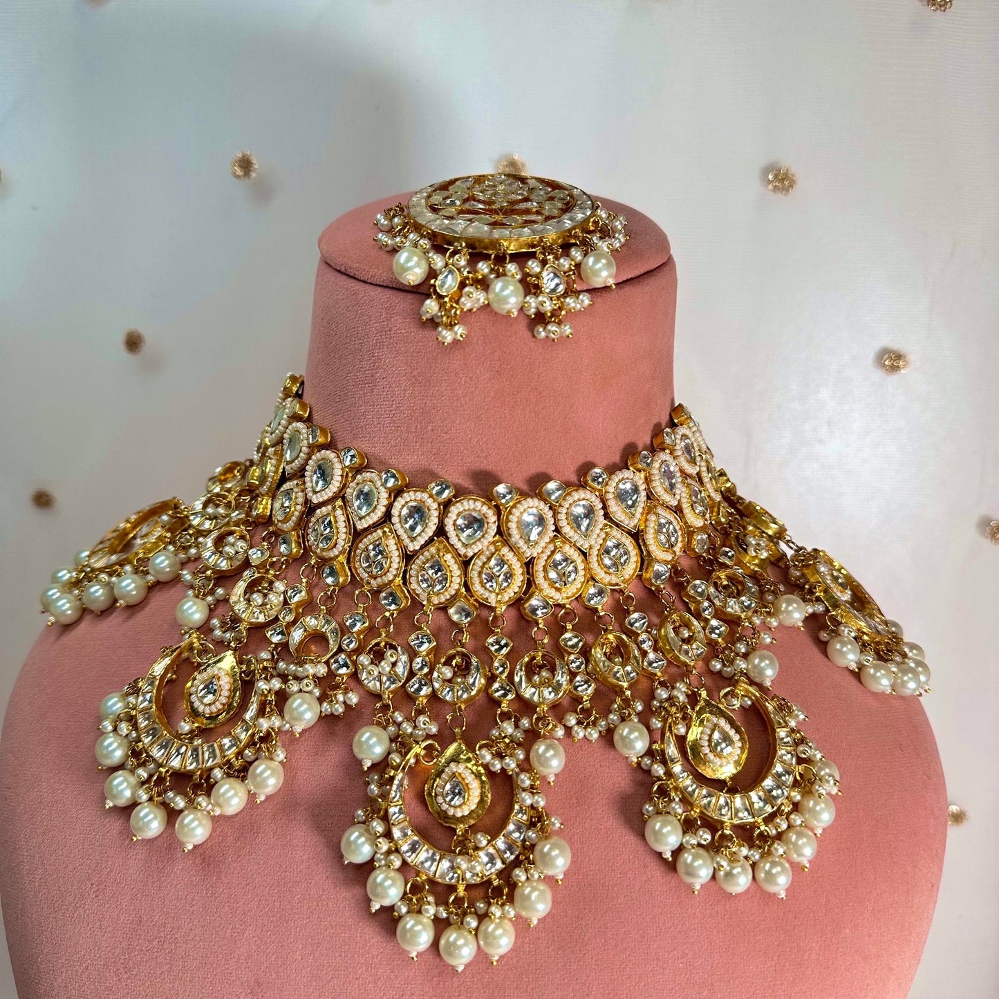 Faux Kundan Necklace and Tikka/ Unique Style/ Indian/ Pakistani/Fashion Jewellery/ Gift for Women