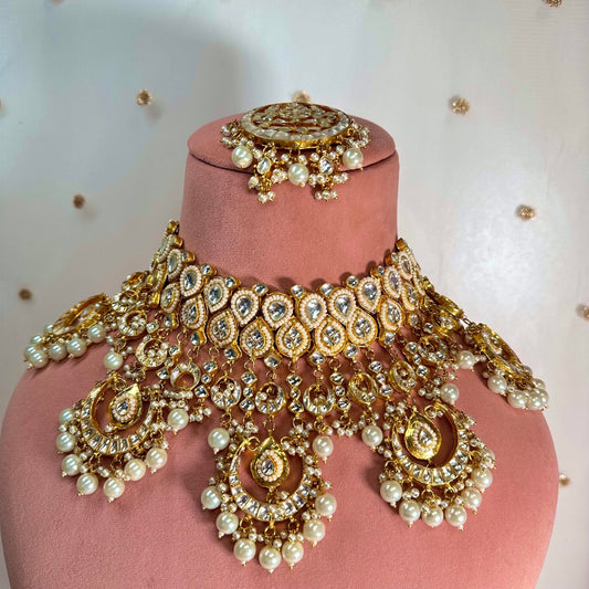 Faux Kundan Necklace and Tikka/ Unique Style/ Indian/ Pakistani/Fashion Jewellery/ Gift for Women