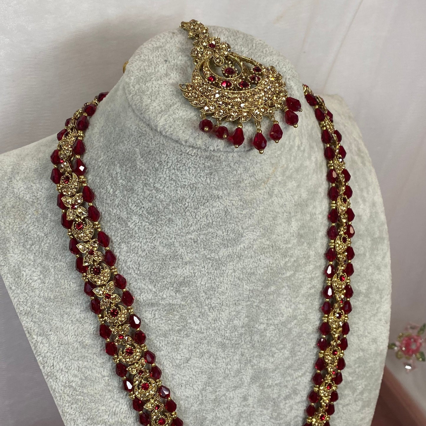 Maroon Bridal Mala Set (Slightly Imperfect)