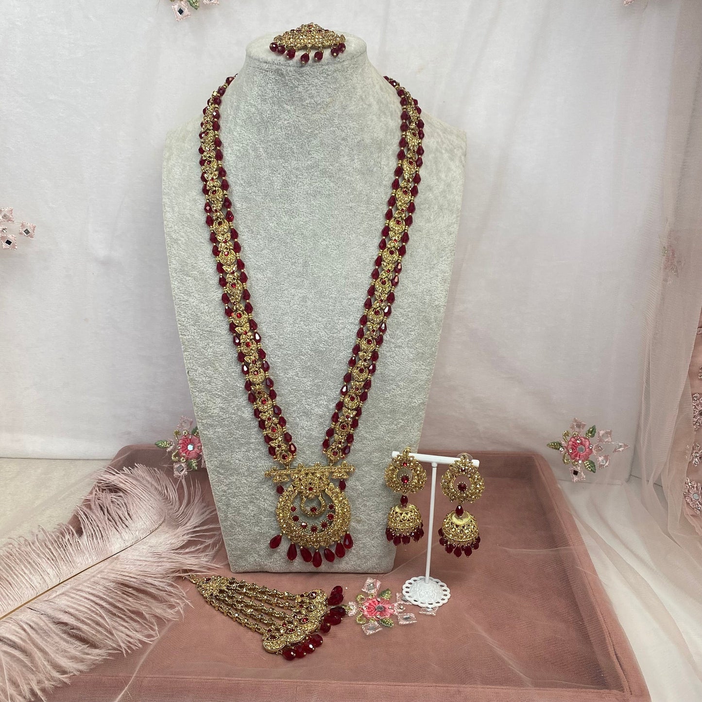 Maroon Bridal Mala Set (Slightly Imperfect)