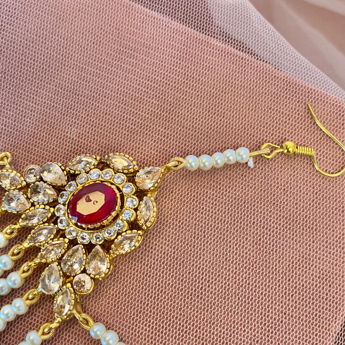 Maroon Pearl Jhumar and Tikka