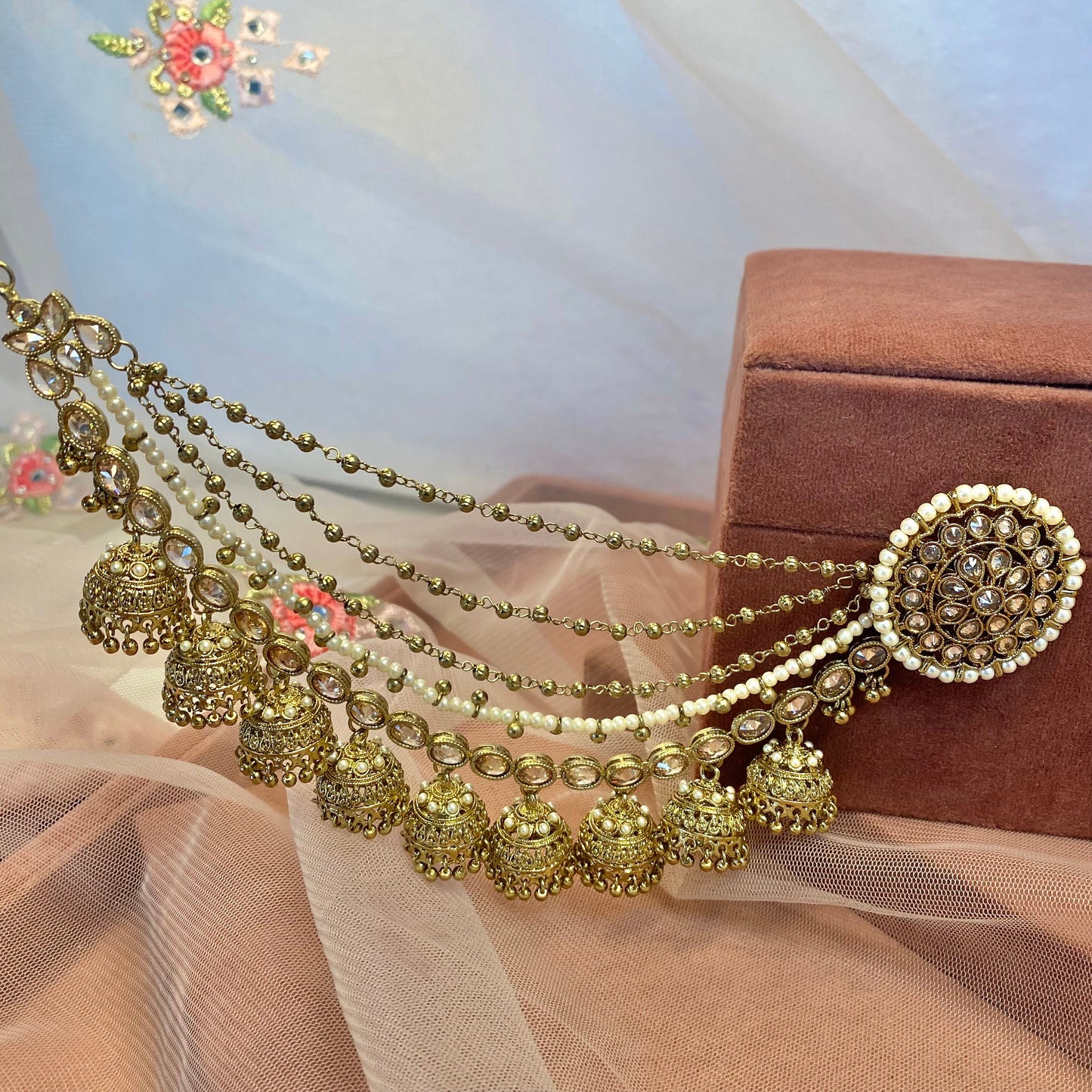 Crystal Oversized Earrings Tops with Chain