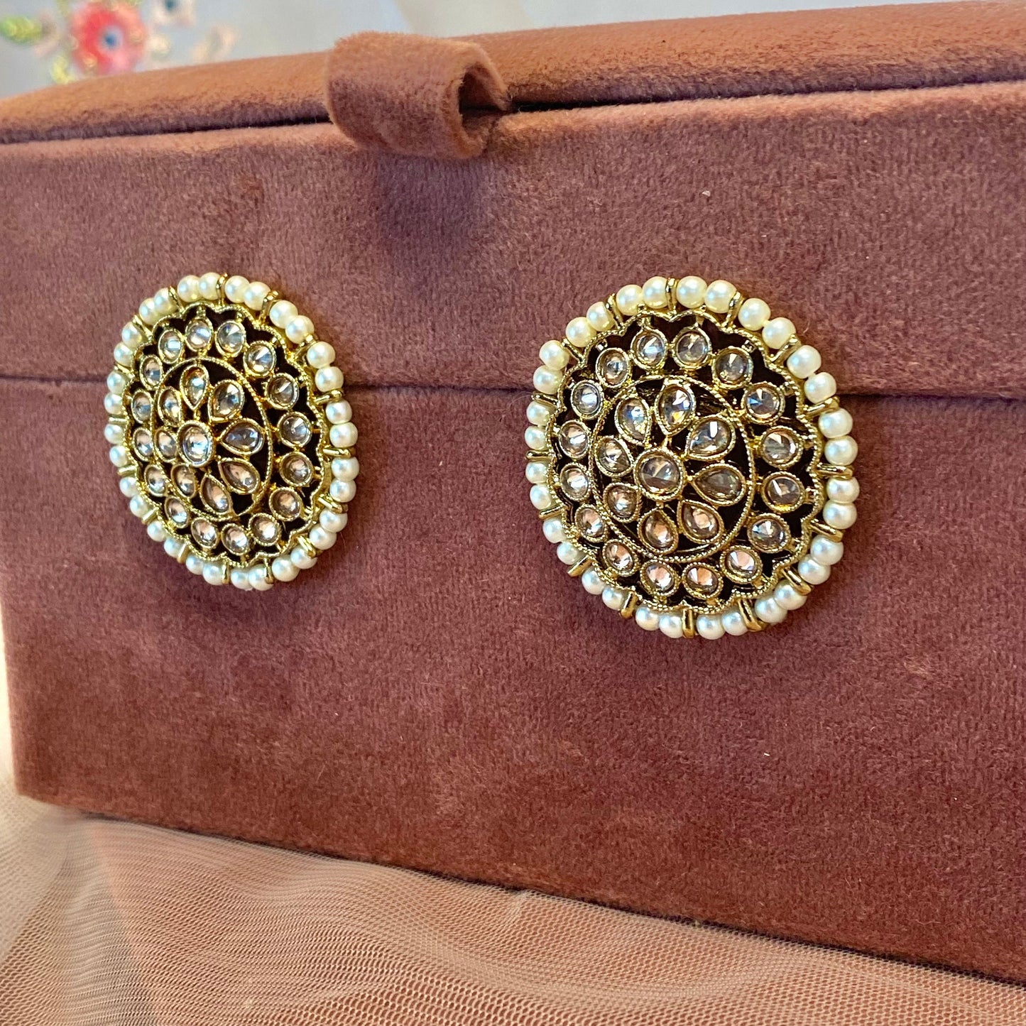 Crystal Oversized Earrings Tops with Chain