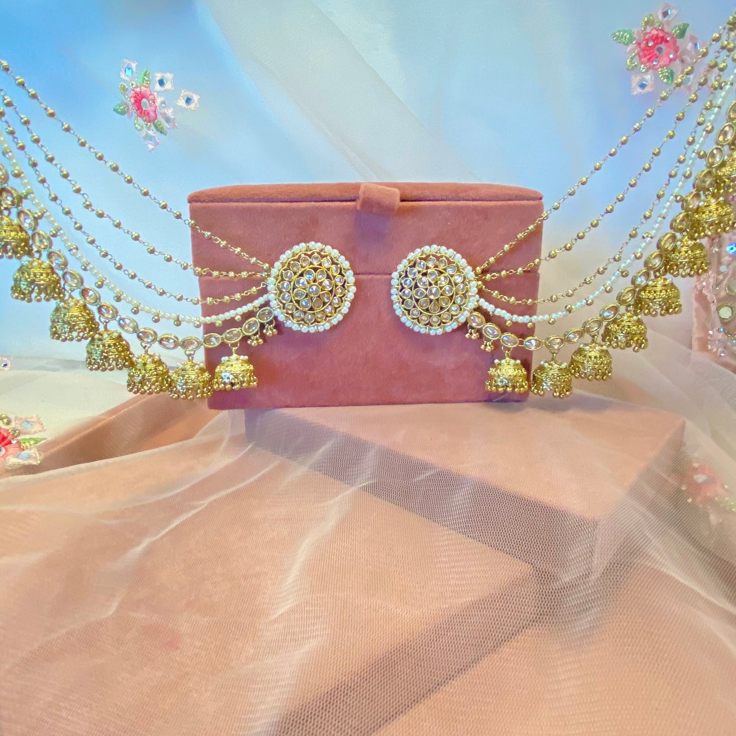 Crystal Oversized Earrings Tops with Chain