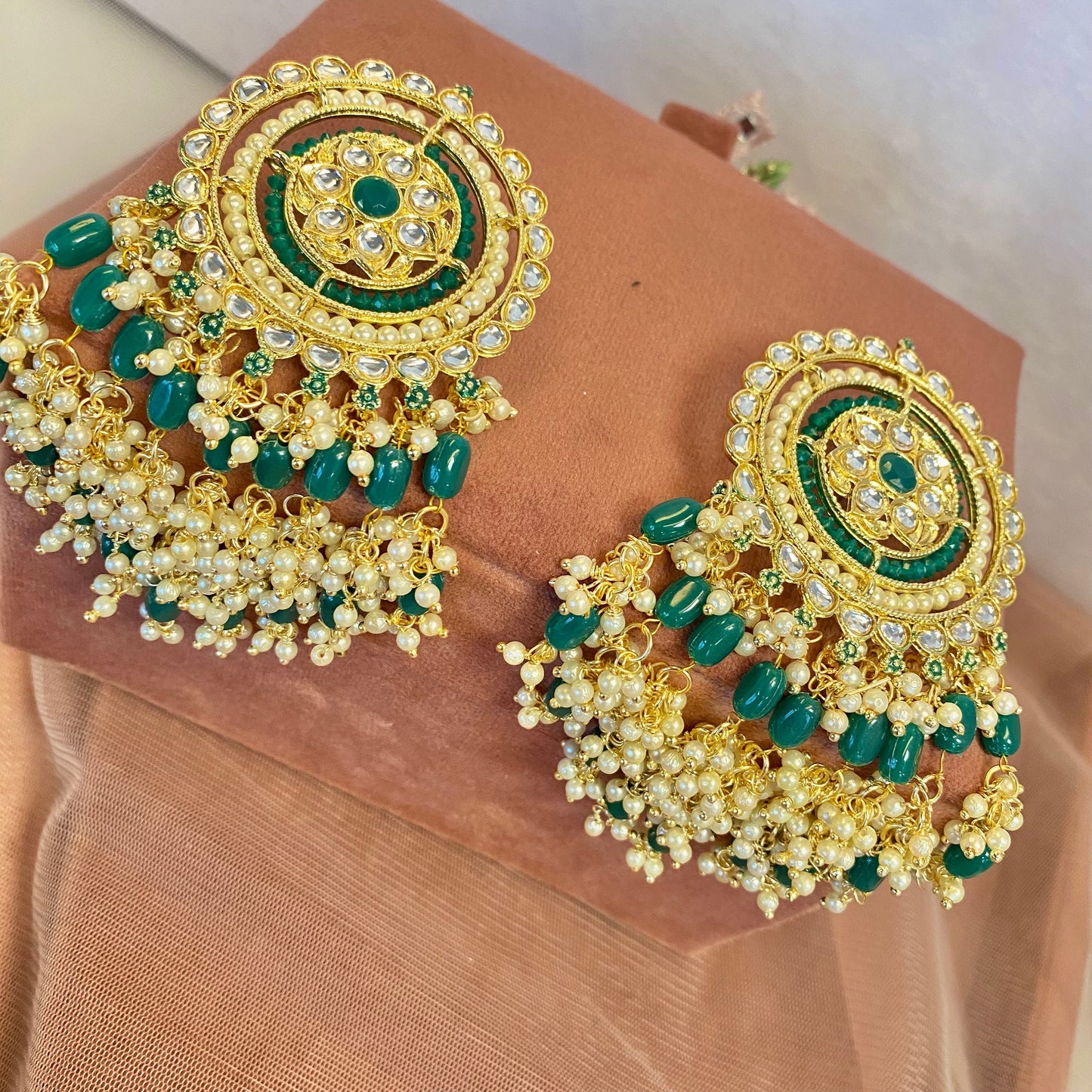Meenakari/ Indian/ Pakistani Style/Green Tassle Hand-Painted Earring