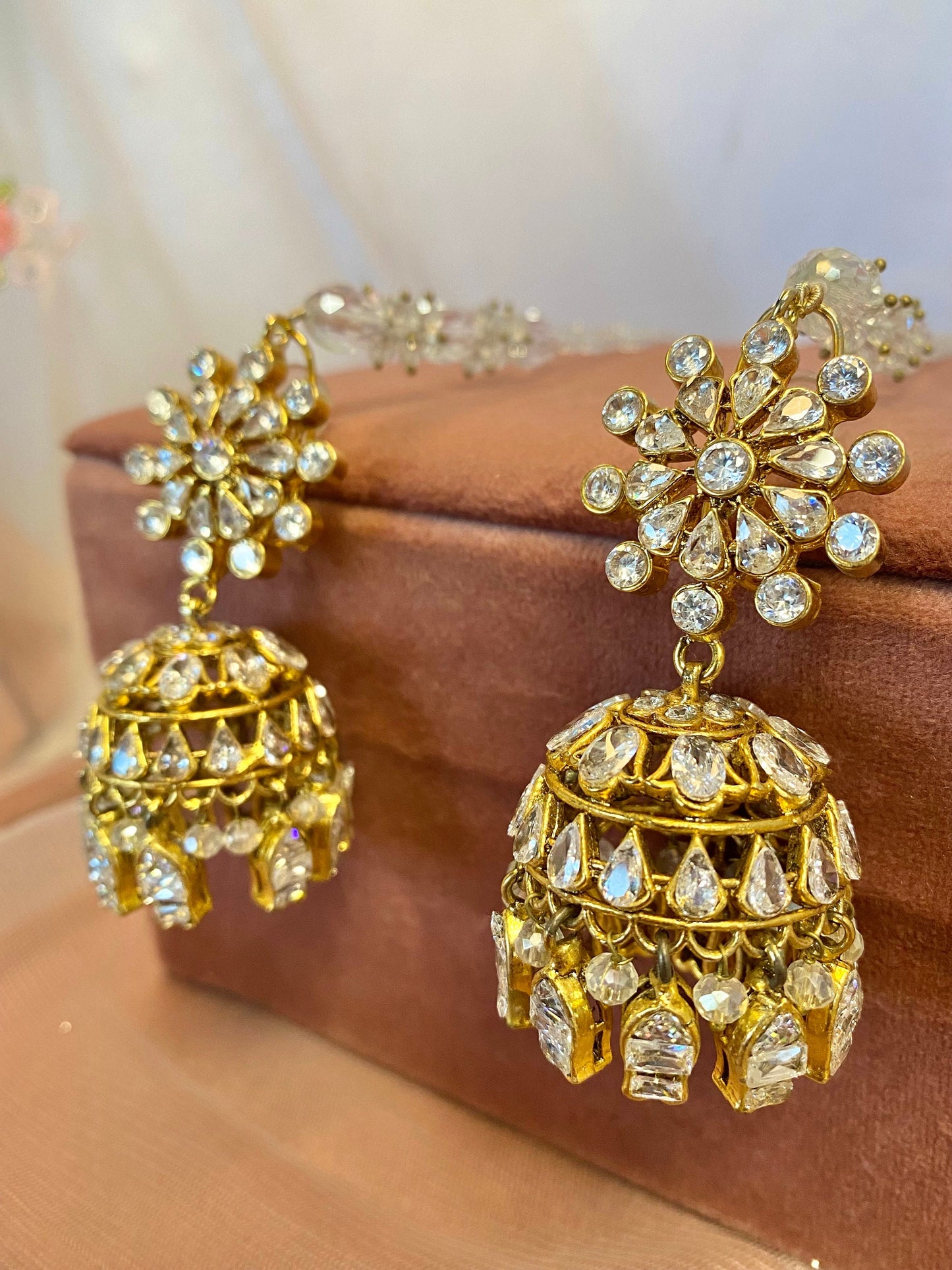 Antique Gold Jhumka Earrings - Silver