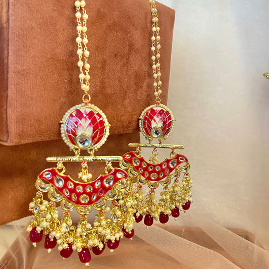 Red Meenakari/ Indian/ Pakistani Style/Golden Tassle Hand-Painted Earring