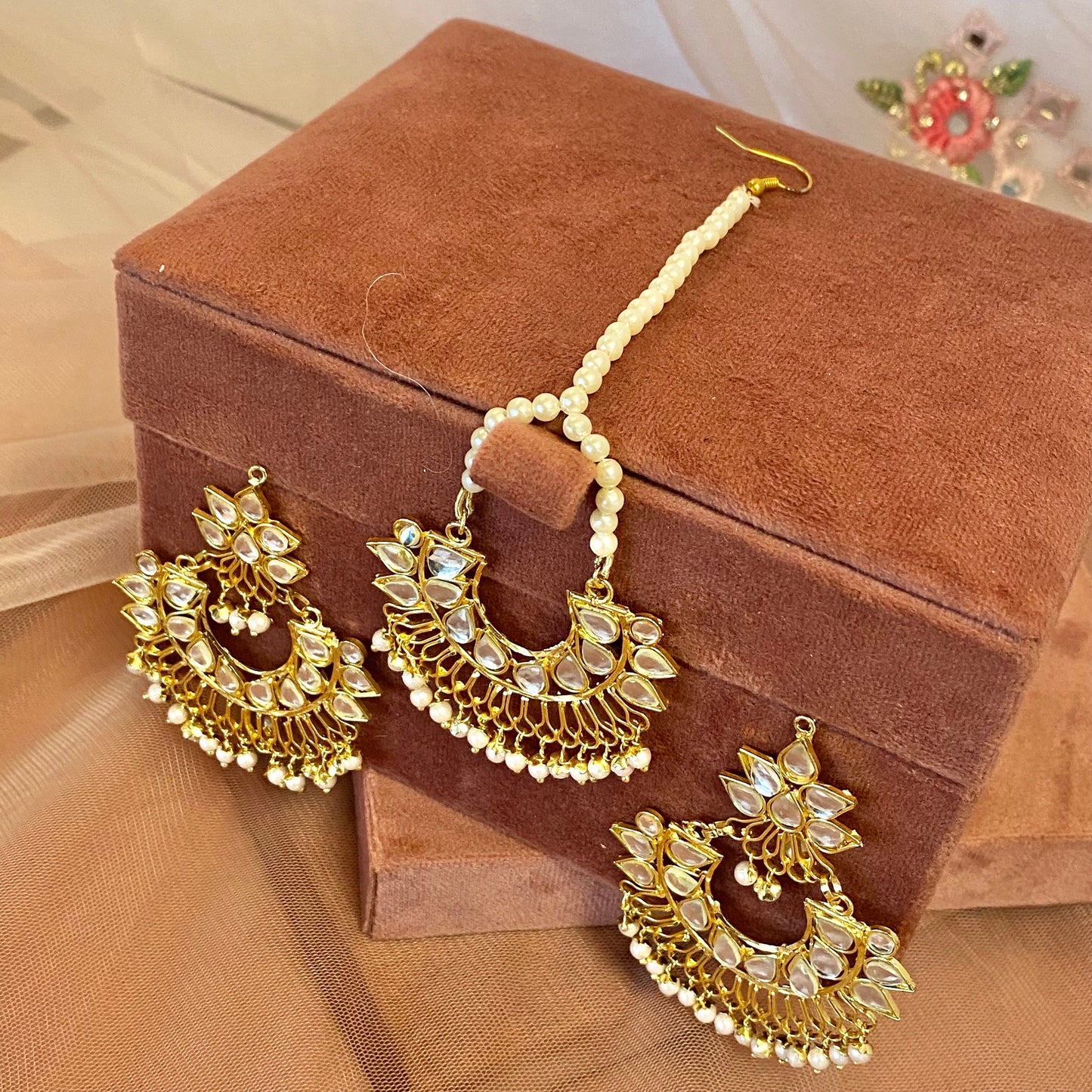 Faux Kundan Earring and Tikka Set/Meenakari/ Indian/ Pakistani Style