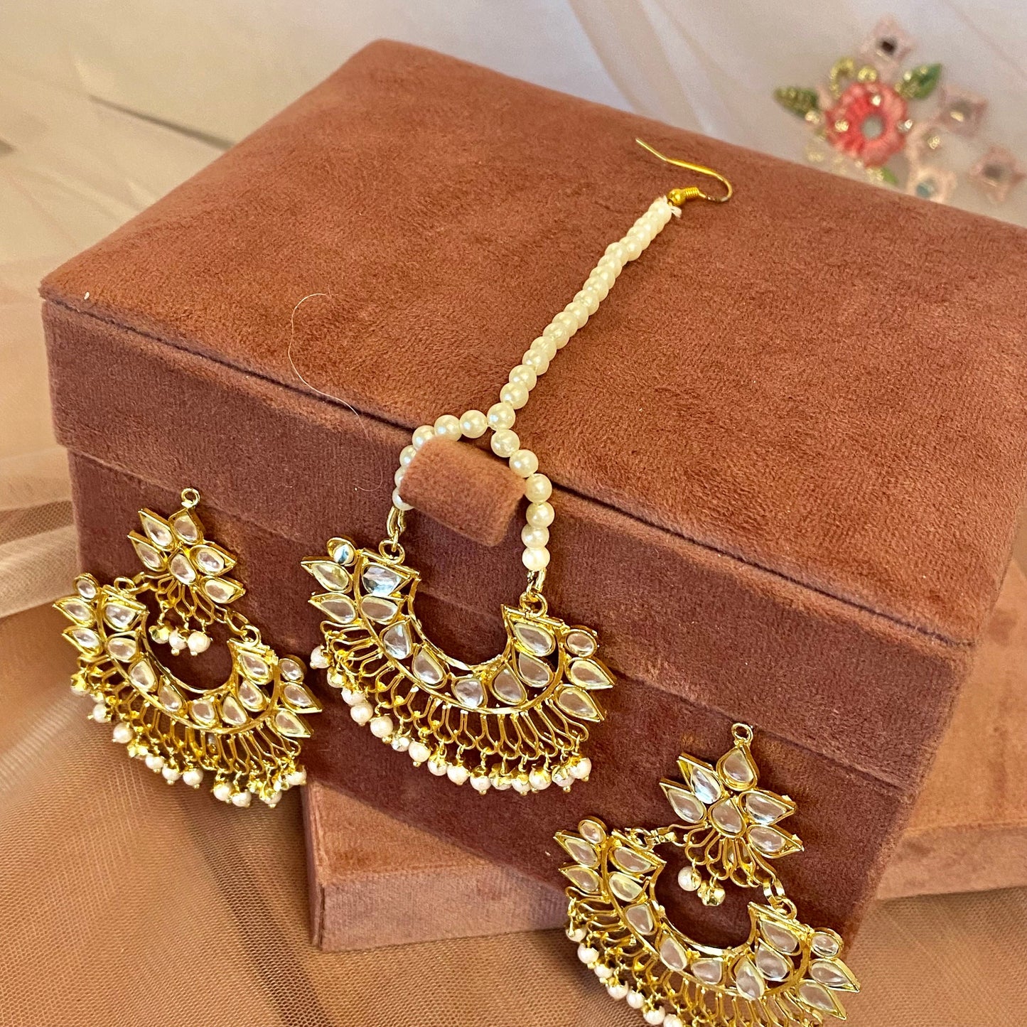 Faux Kundan Earring and Tikka Set/Meenakari/ Indian/ Pakistani Style