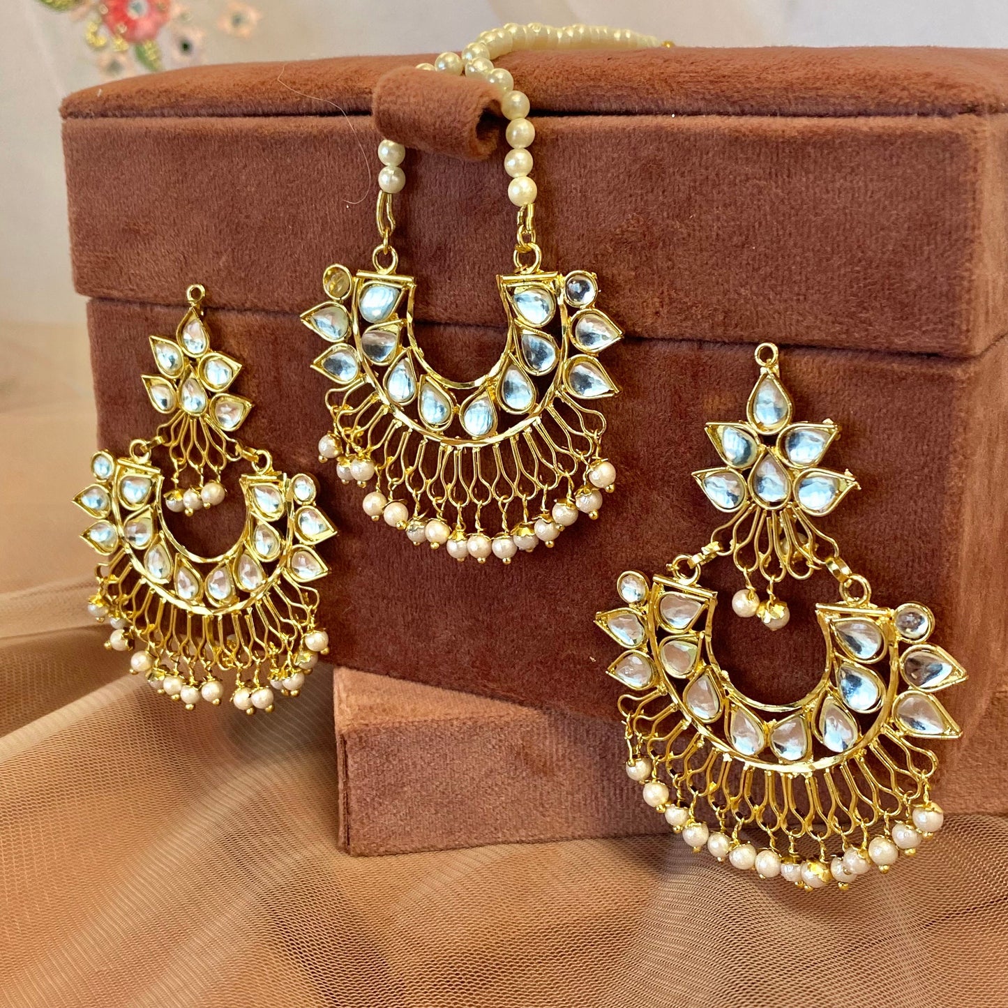Faux Kundan Earring and Tikka Set/Meenakari/ Indian/ Pakistani Style