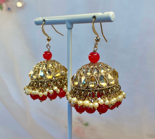 Medium Jhumka Earrings - Red/ Fashion Jewellery/ Gift for Women/Indian/Pakistani style