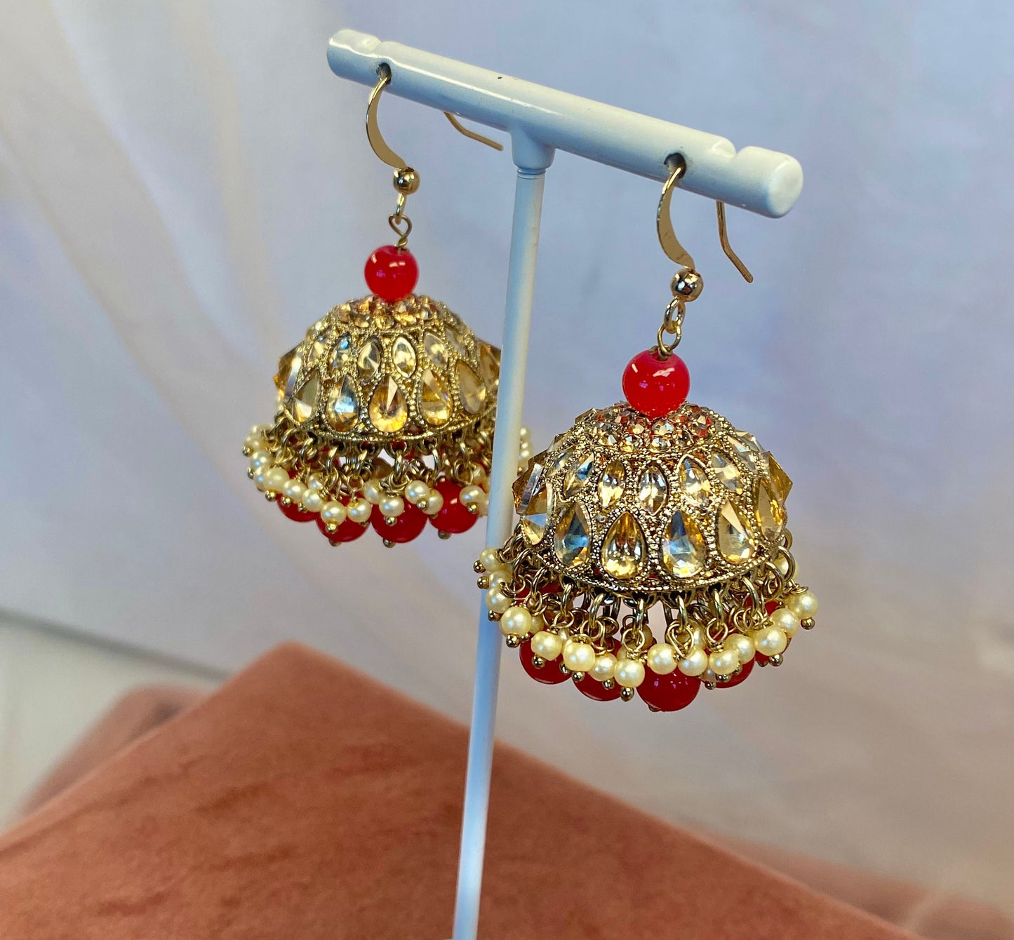 Medium Jhumka Earrings - Red/ Fashion Jewellery/ Gift for Women/Indian/Pakistani style