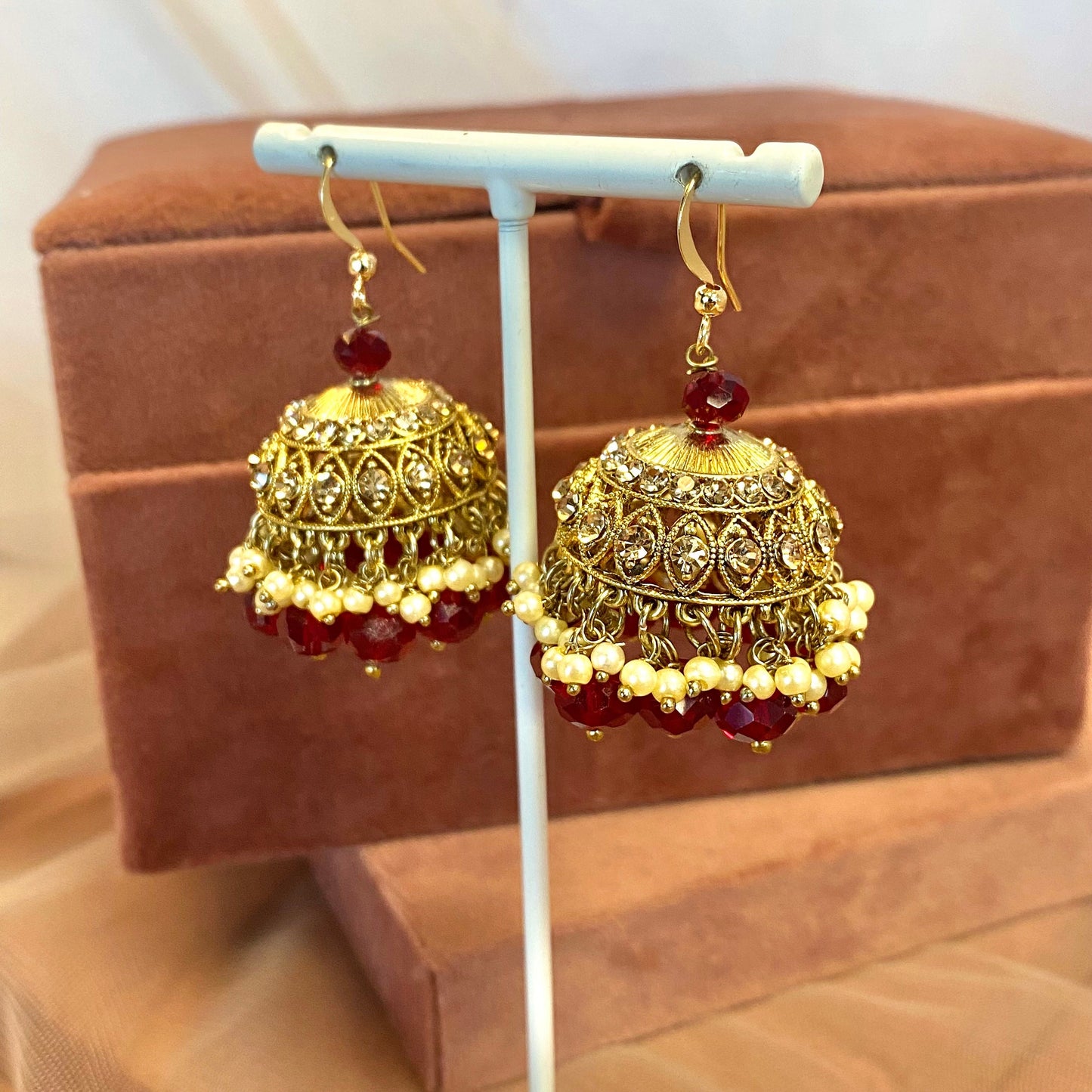 Medium Jhumka Earrings - Red (Glass Bead)/ Fashion Jewellery/ Gift for Women/Indian/Pakistani style