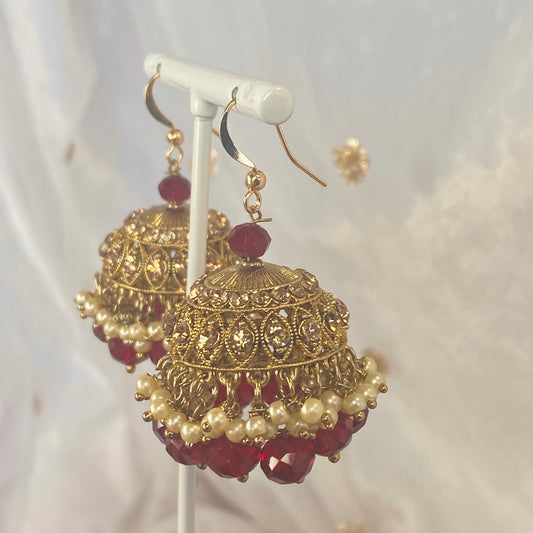 Medium Jhumka Earrings - Maroon