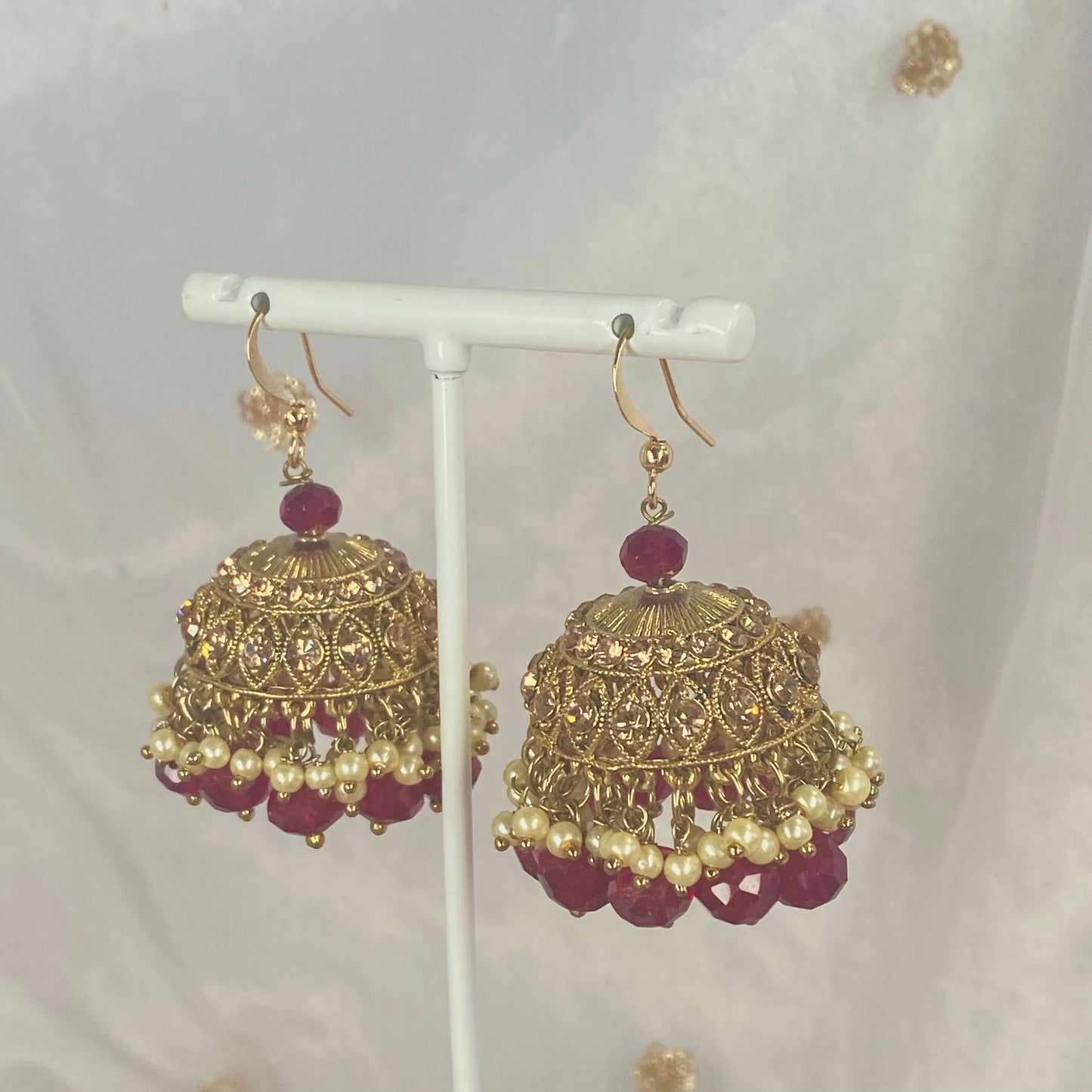 Medium Jhumka Earrings - Maroon
