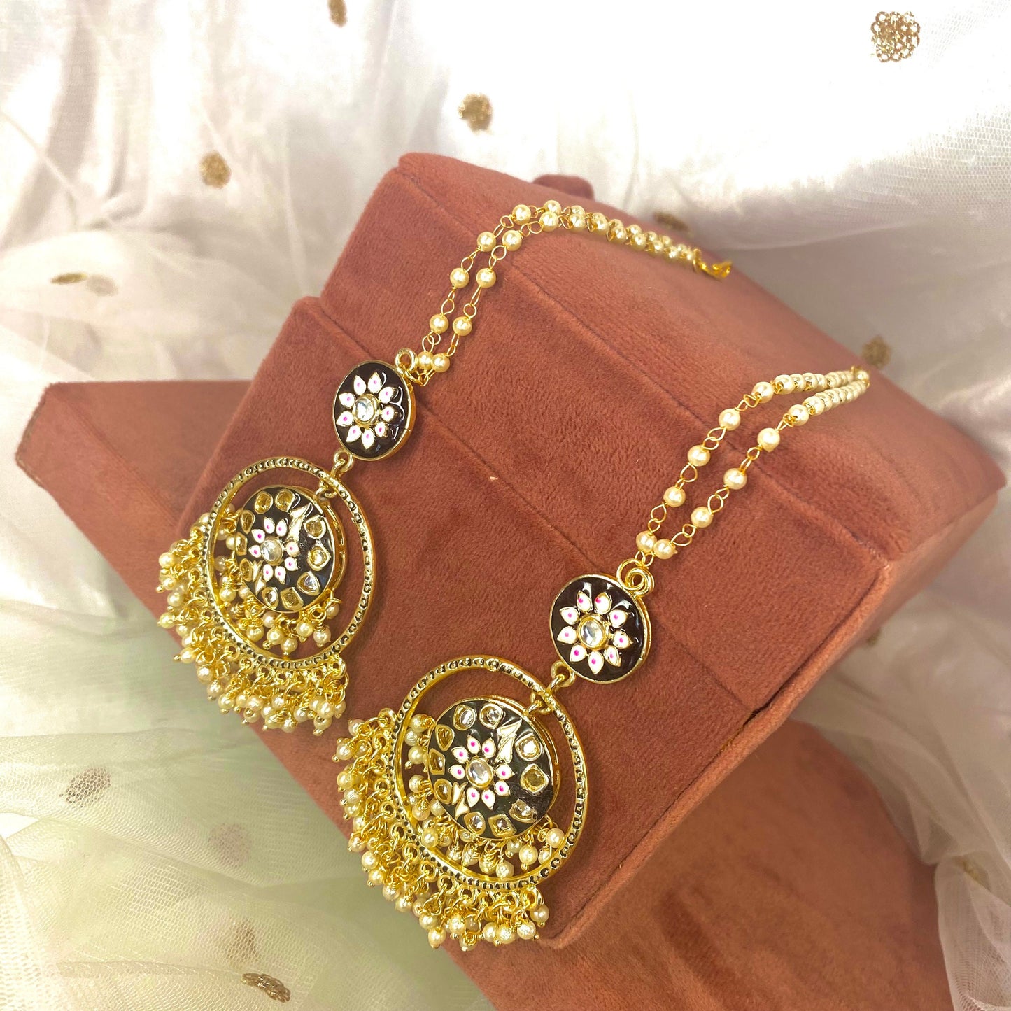 Meenakari/Hand-Painted Tikka (Black and Pink)/ Tikli/ Indian/ Pakistani Fashion Jewellery/Maang Tikkas